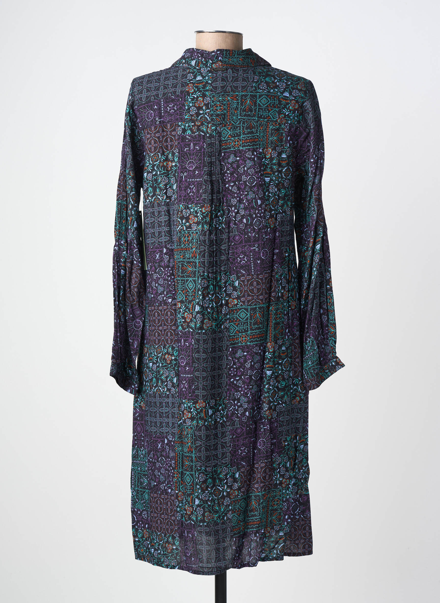 Robe mi-longue imprimé fantaisie manches longues noir AGATHE & LOUISE femme