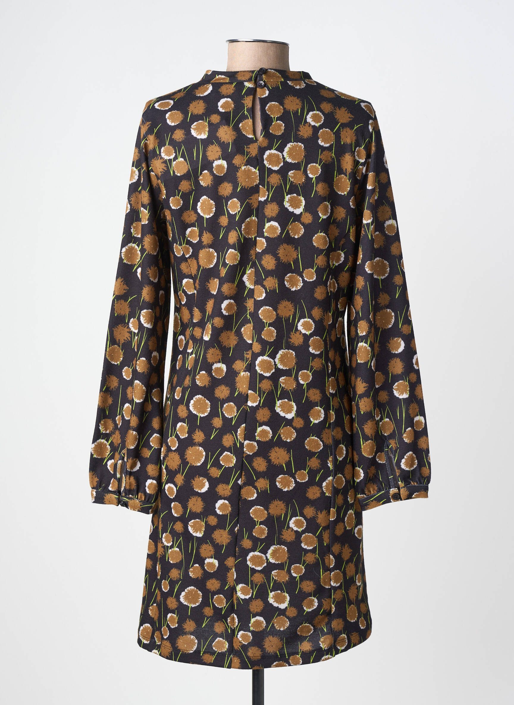Robe mi-longue imprimé fantaisie manches longues noir AGATHE & LOUISE femme