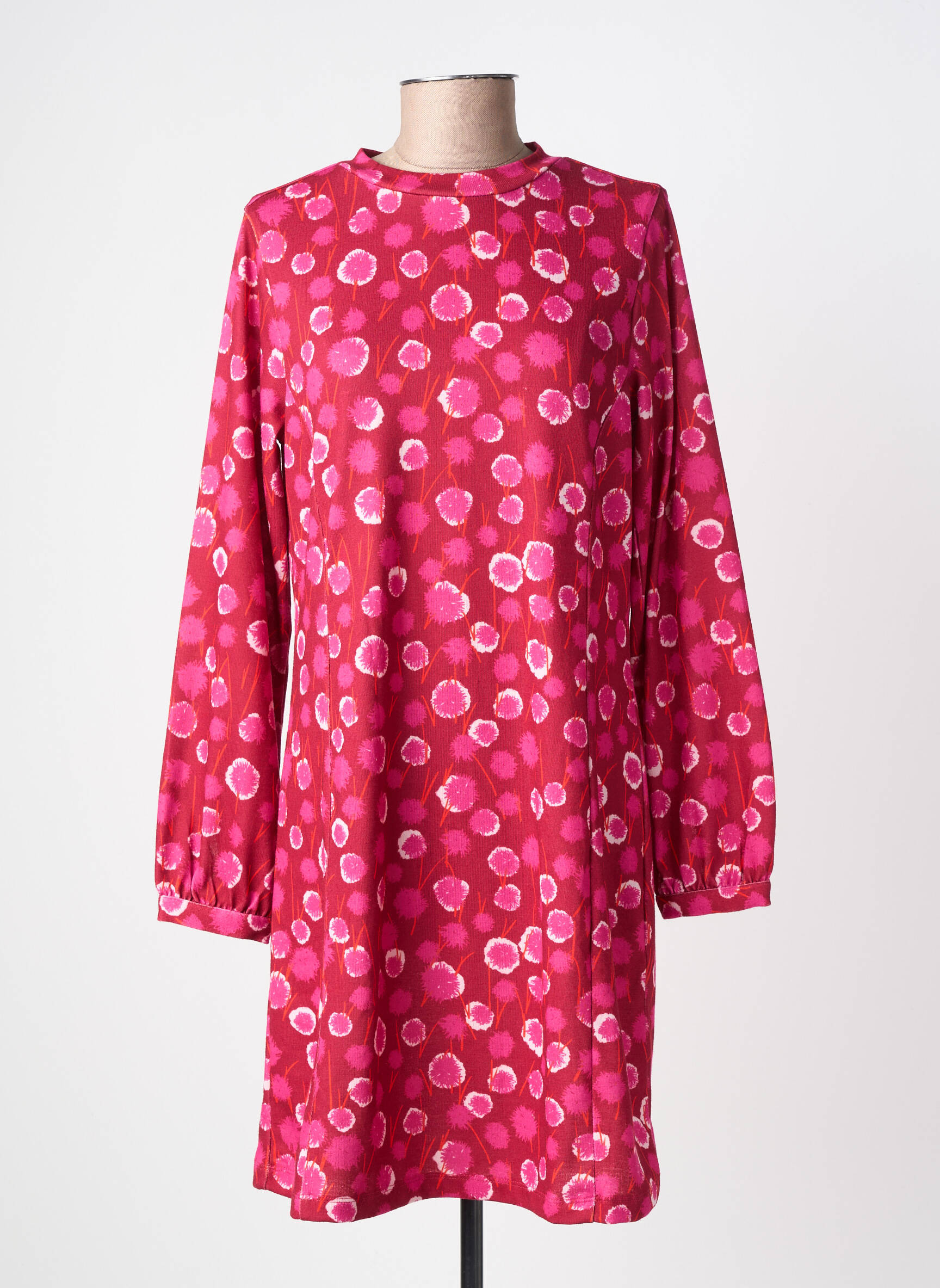 Robe mi-longue imprimé fantaisie manches longues rose AGATHE & LOUISE femme