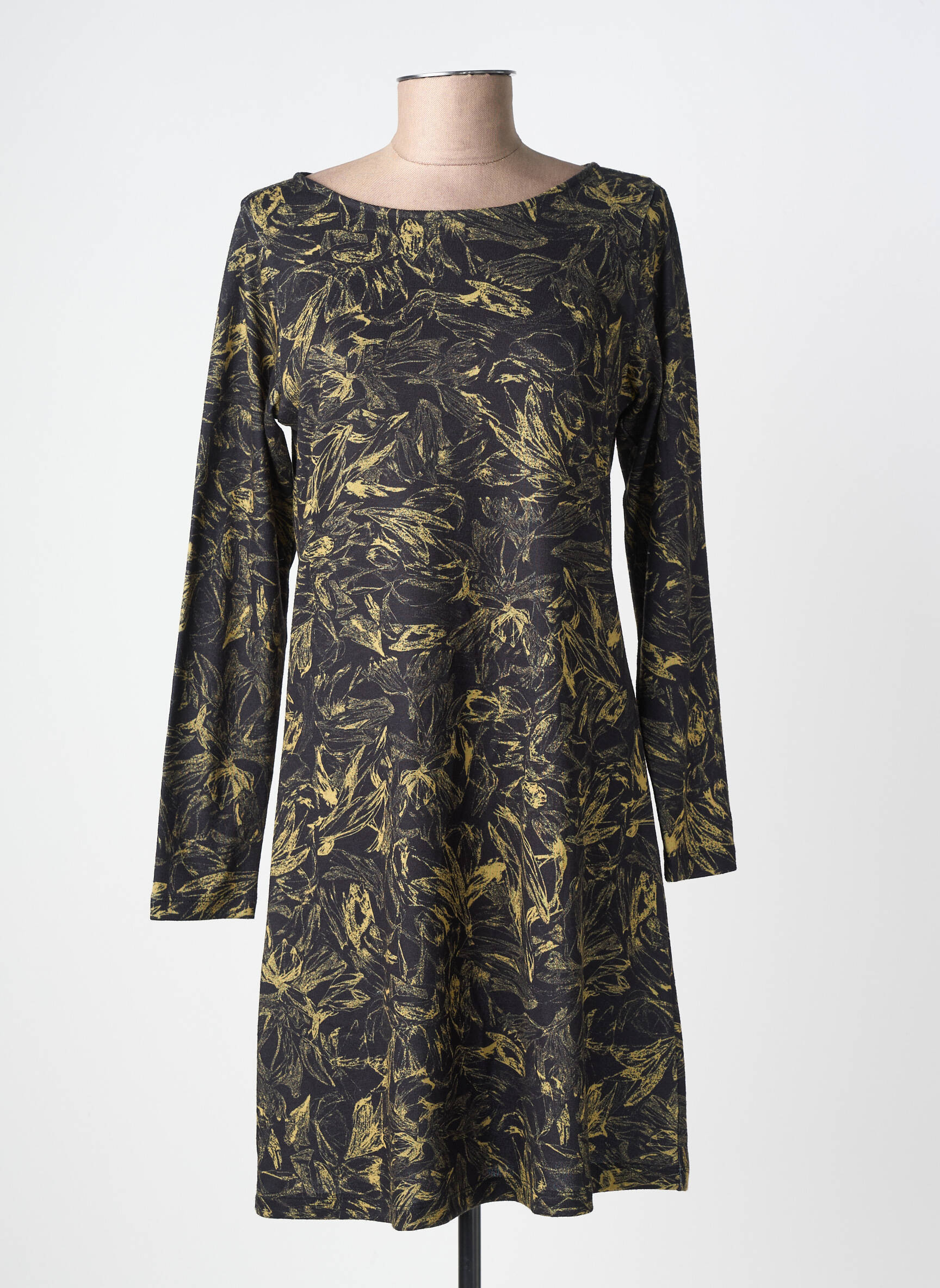 Robe mi-longue imprimé fantaisie manches longues noir AGATHE & LOUISE femme