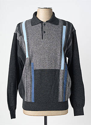 Pull col polo manches longues gris GUY DE BERAC homme