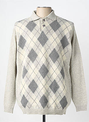 Pull col polo manches longues gris GUY DE BERAC homme