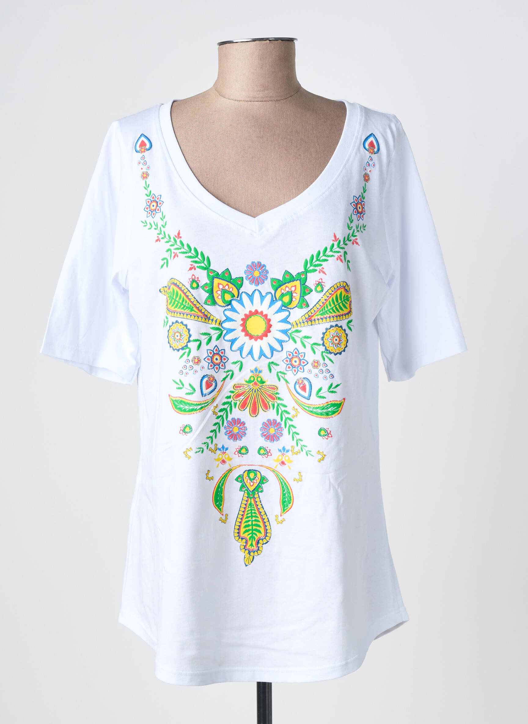 T-shirt sérigraphie floquée manches courtes blanc SOPHIA femme