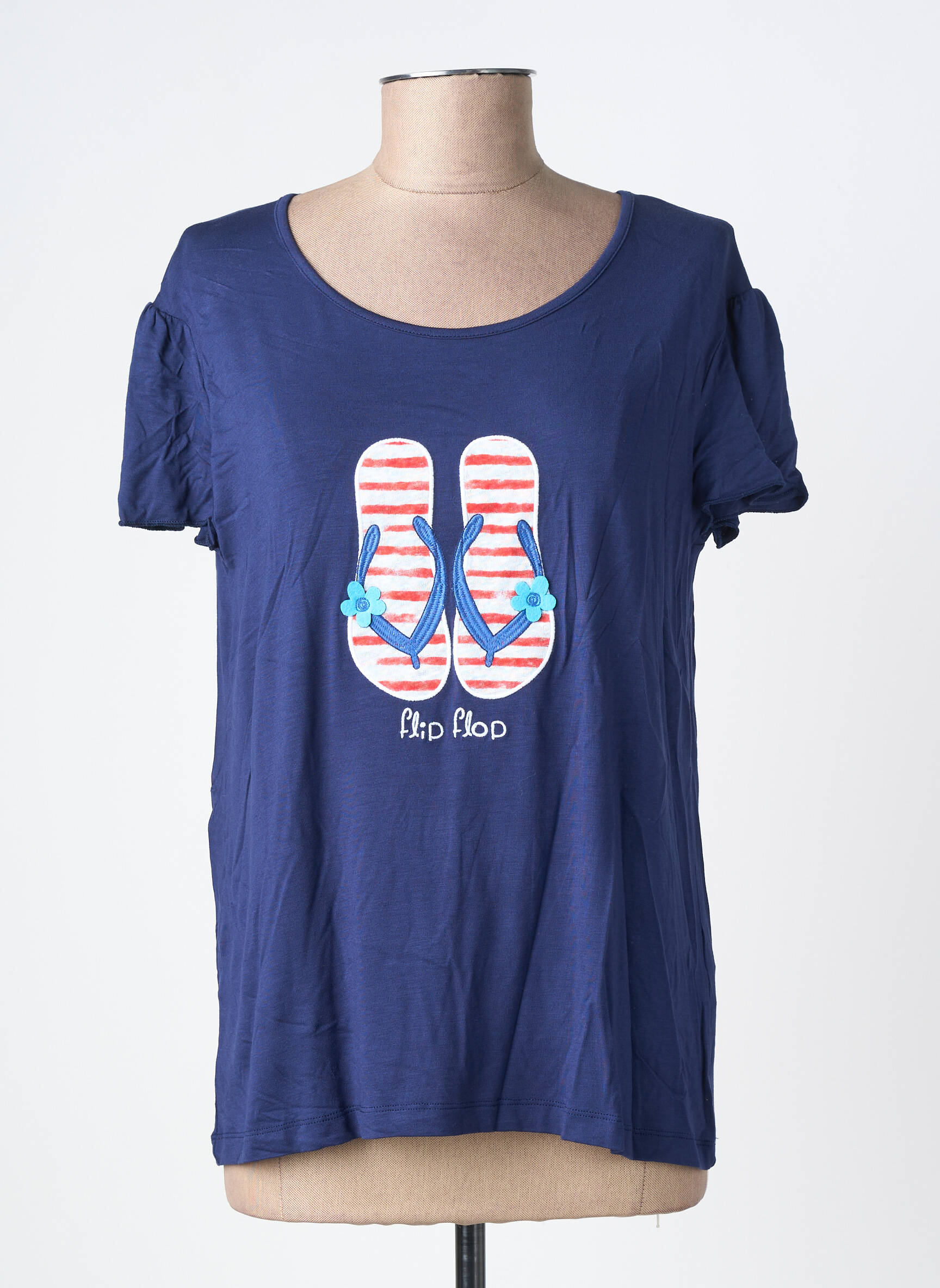 T-shirt stretch manches courtes bleu TRES BOUTONS femme