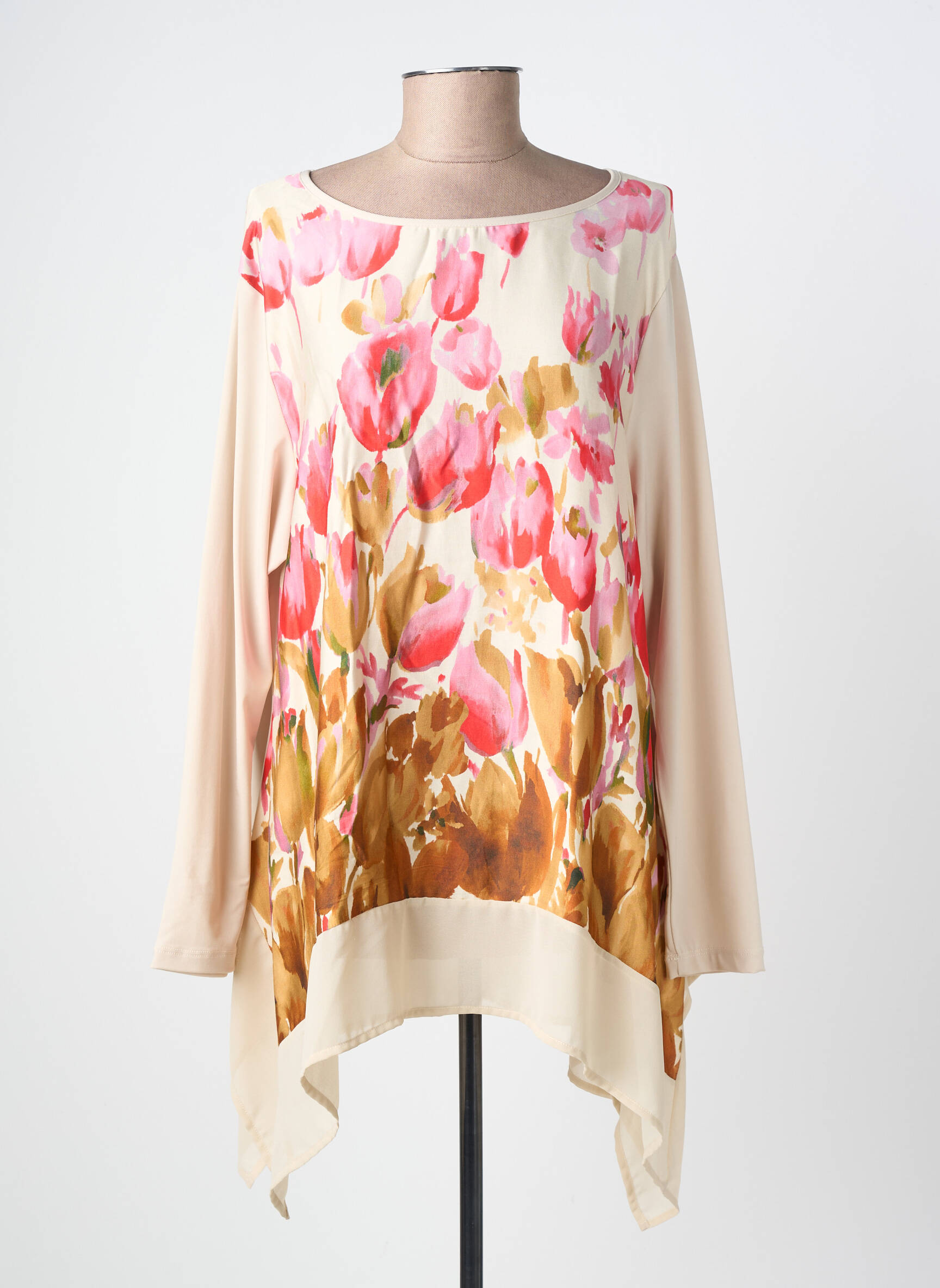 Tunique manches longues col rond beige SOPHIA femme