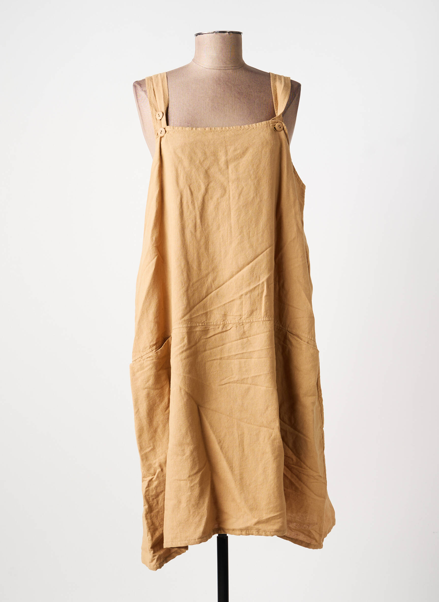 Robe mi-longue fines bretelles beige G!OZE femme