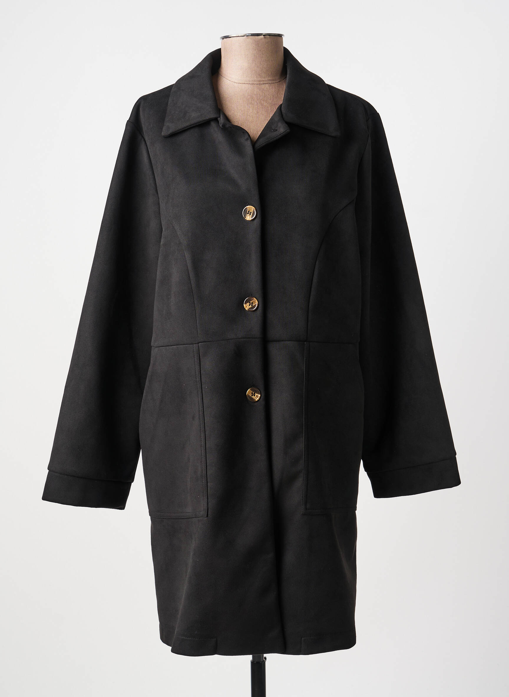 Manteau long coupe droite sans capuche noir SPG WOMAN femme