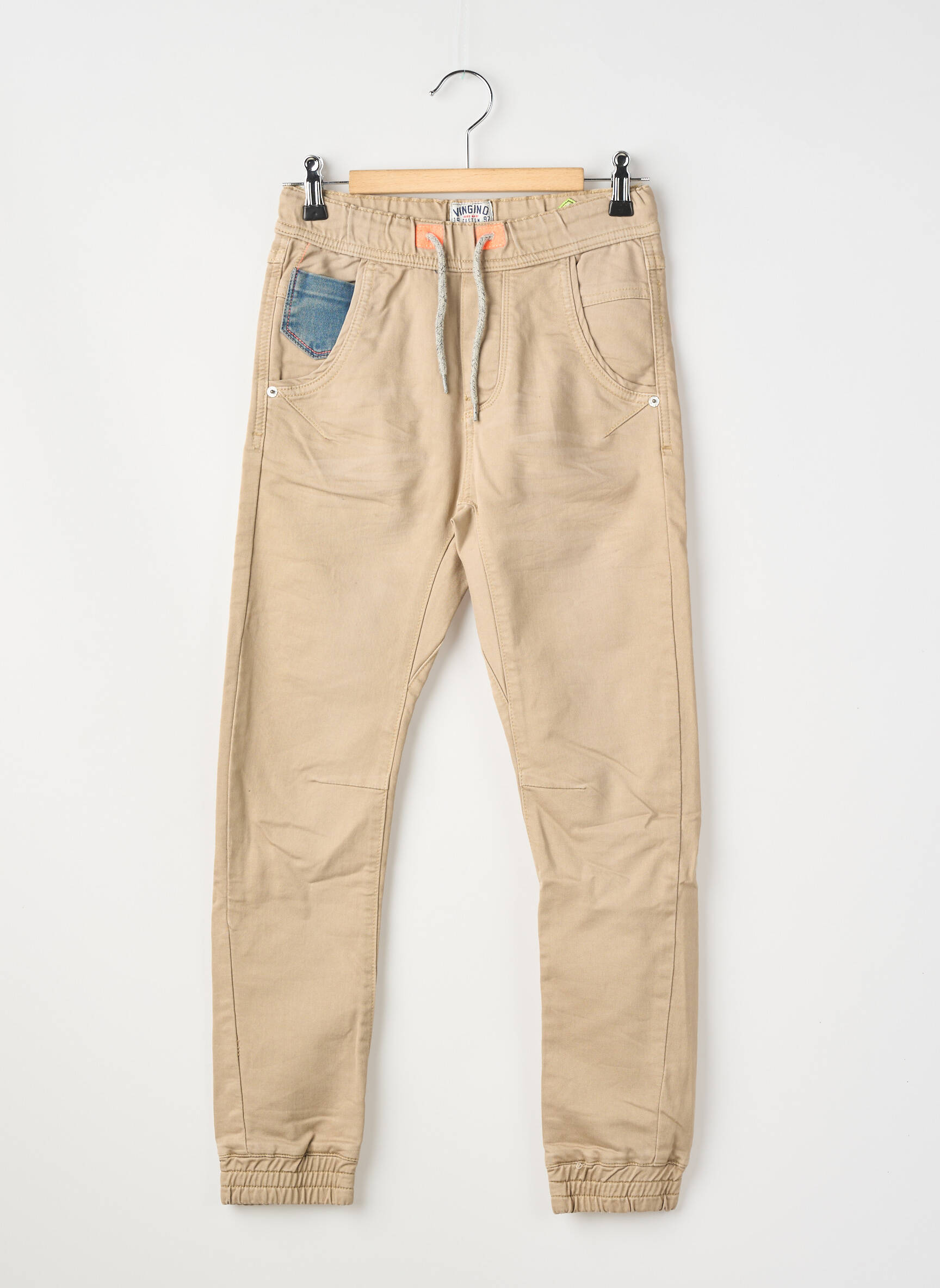 Pantalon slim fermeture liens à nouer taille élastique beige VINGINO garçon