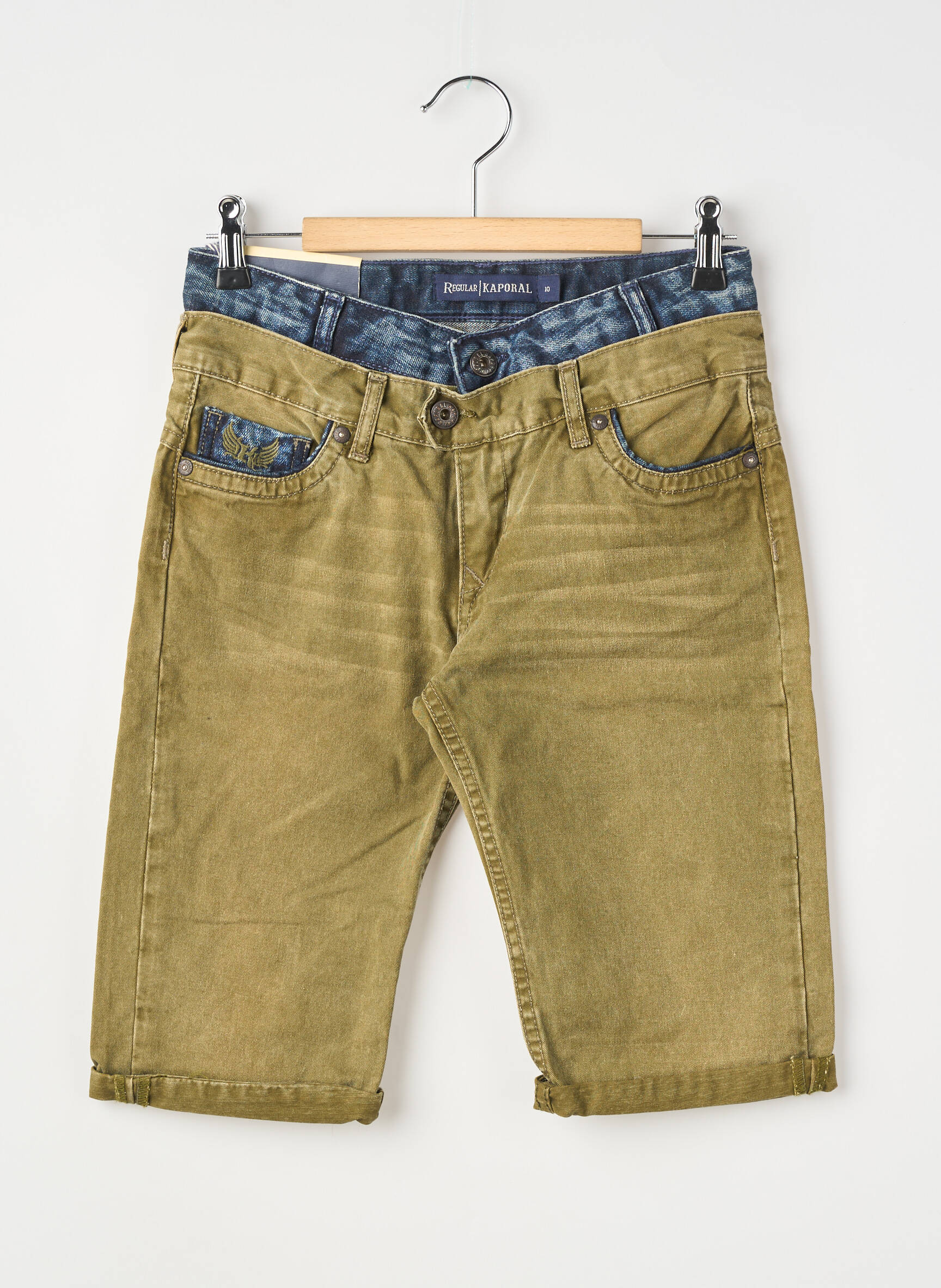 Bermuda tissage denim taille ajustable vert KAPORAL garçon