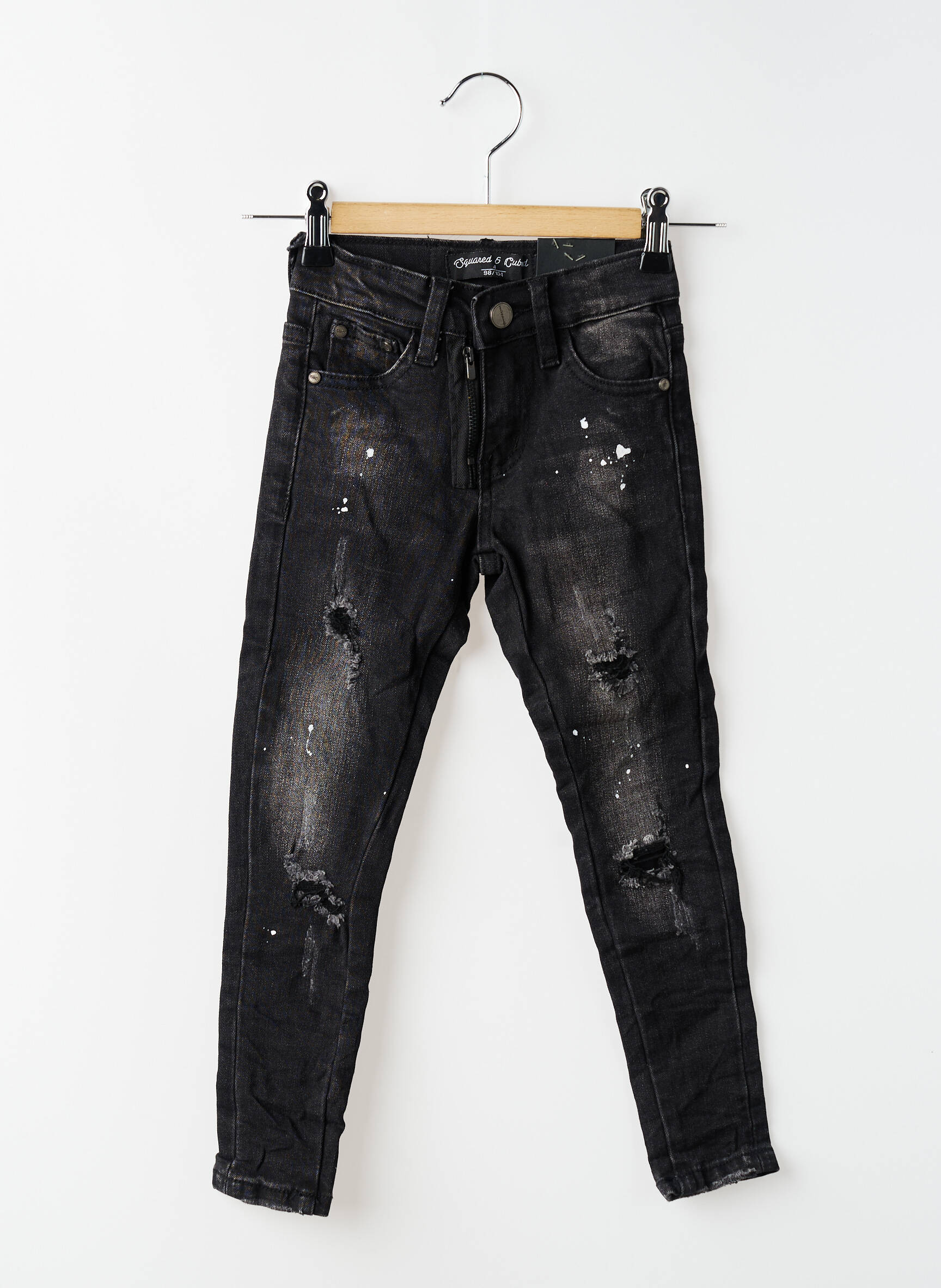 Jeans coupe slim effet usé délavé taille ajustable noir SQUARED & CUBED fille