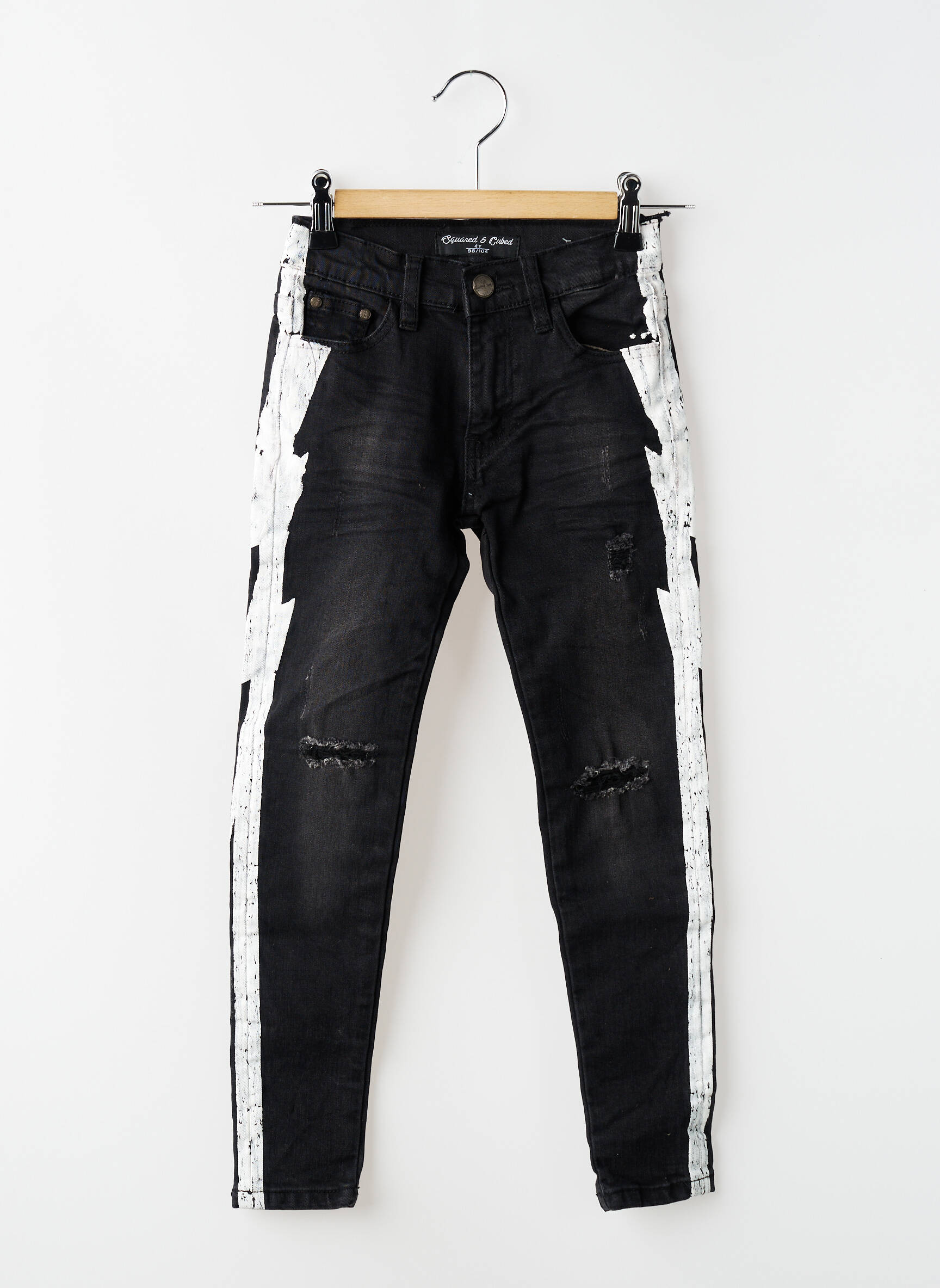 Jeans coupe slim effet usé délavé taille ajustable noir SQUARED & CUBED fille