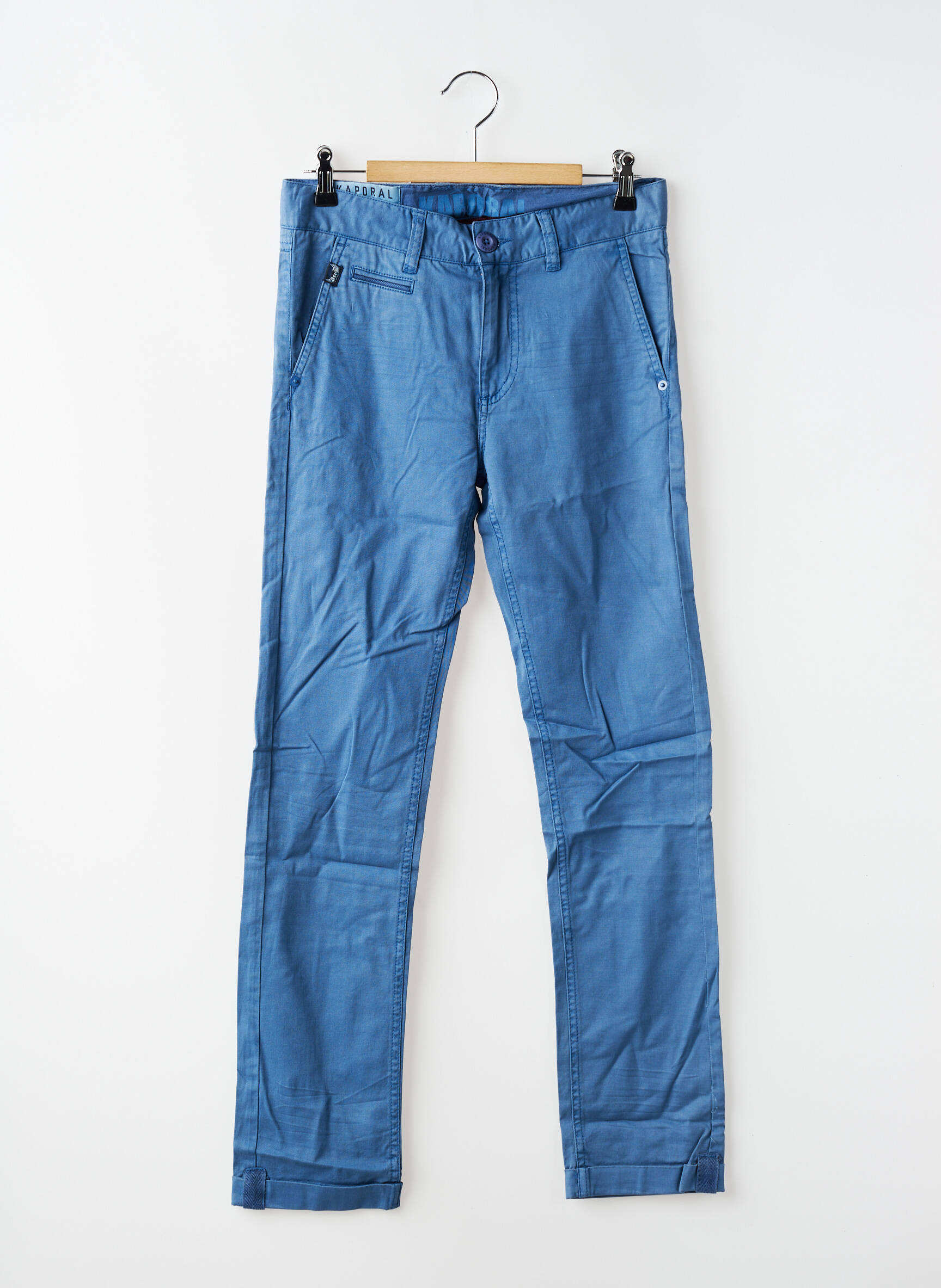 Pantalon chino tissage popeline taille ajustable bleu KAPORAL garçon