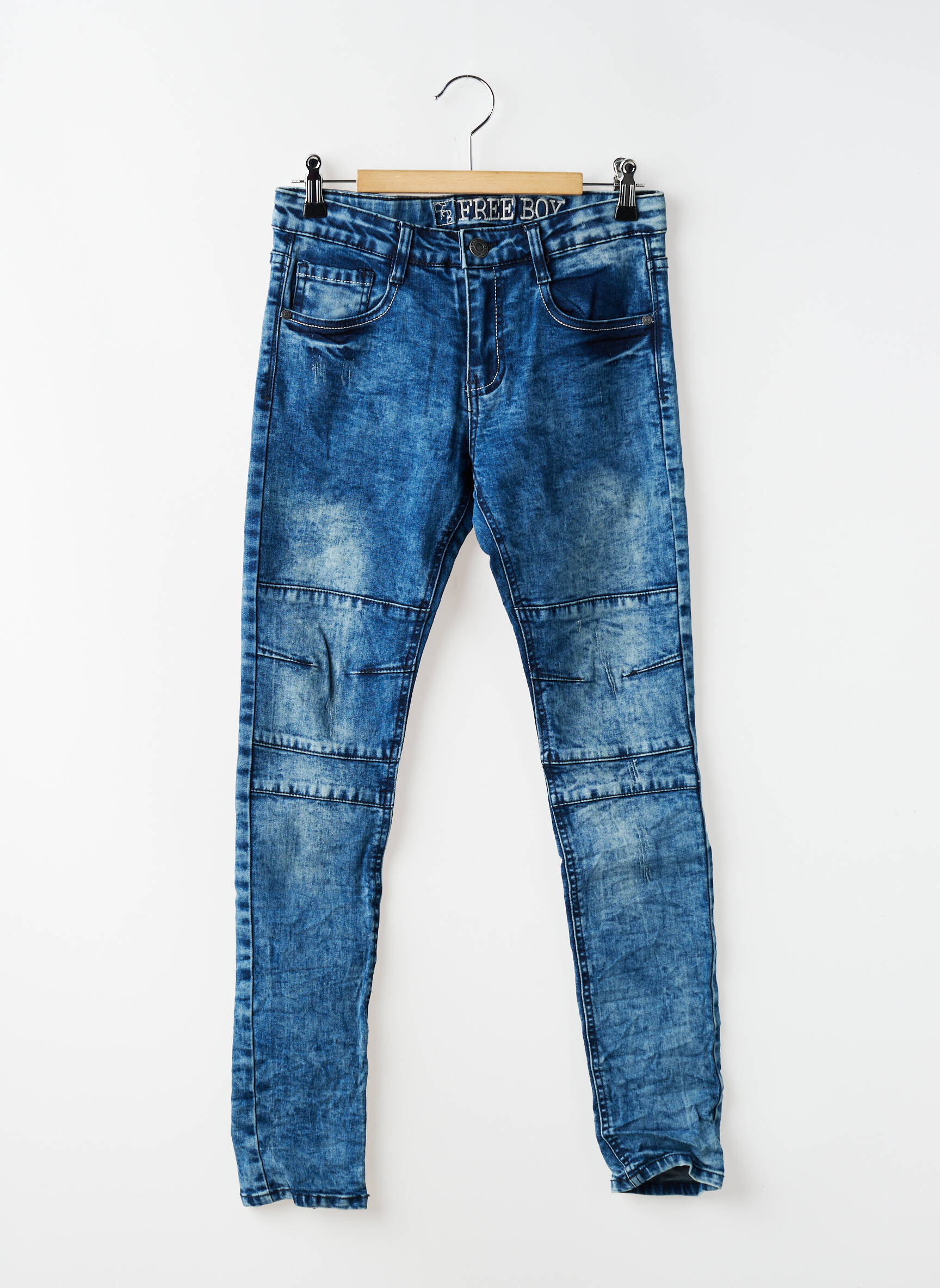 Jeans skinny stretch taille ajustable bleu FREE BOY garçon