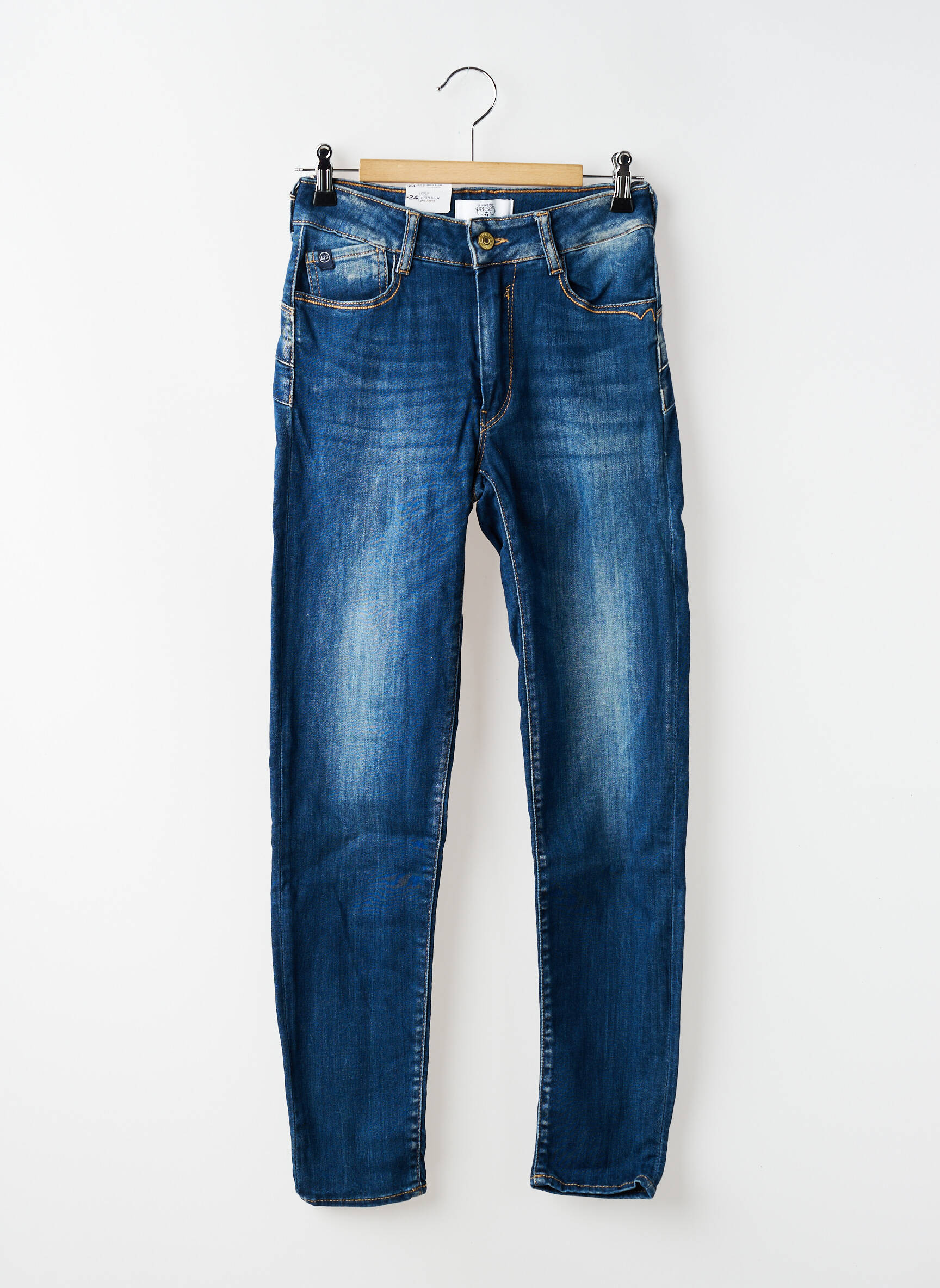 Jeans coupe slim taille haute taille haute bleu LE TEMPS DES CERISES femme