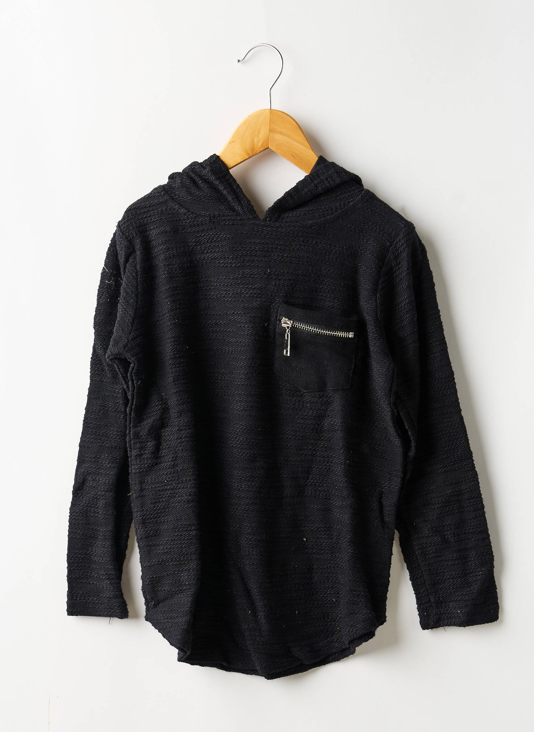Sweat-shirt à capuche tissage jersey manches longues noir FREESIDE garçon
