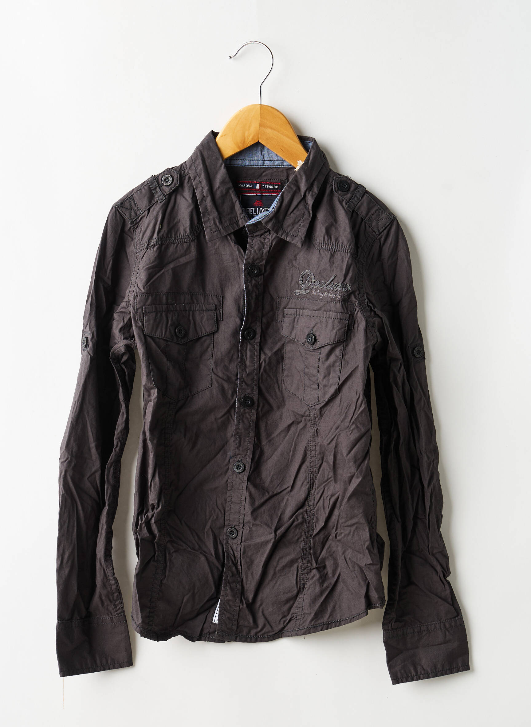 Chemise manches longues tissage popeline gris DEELUXE garçon