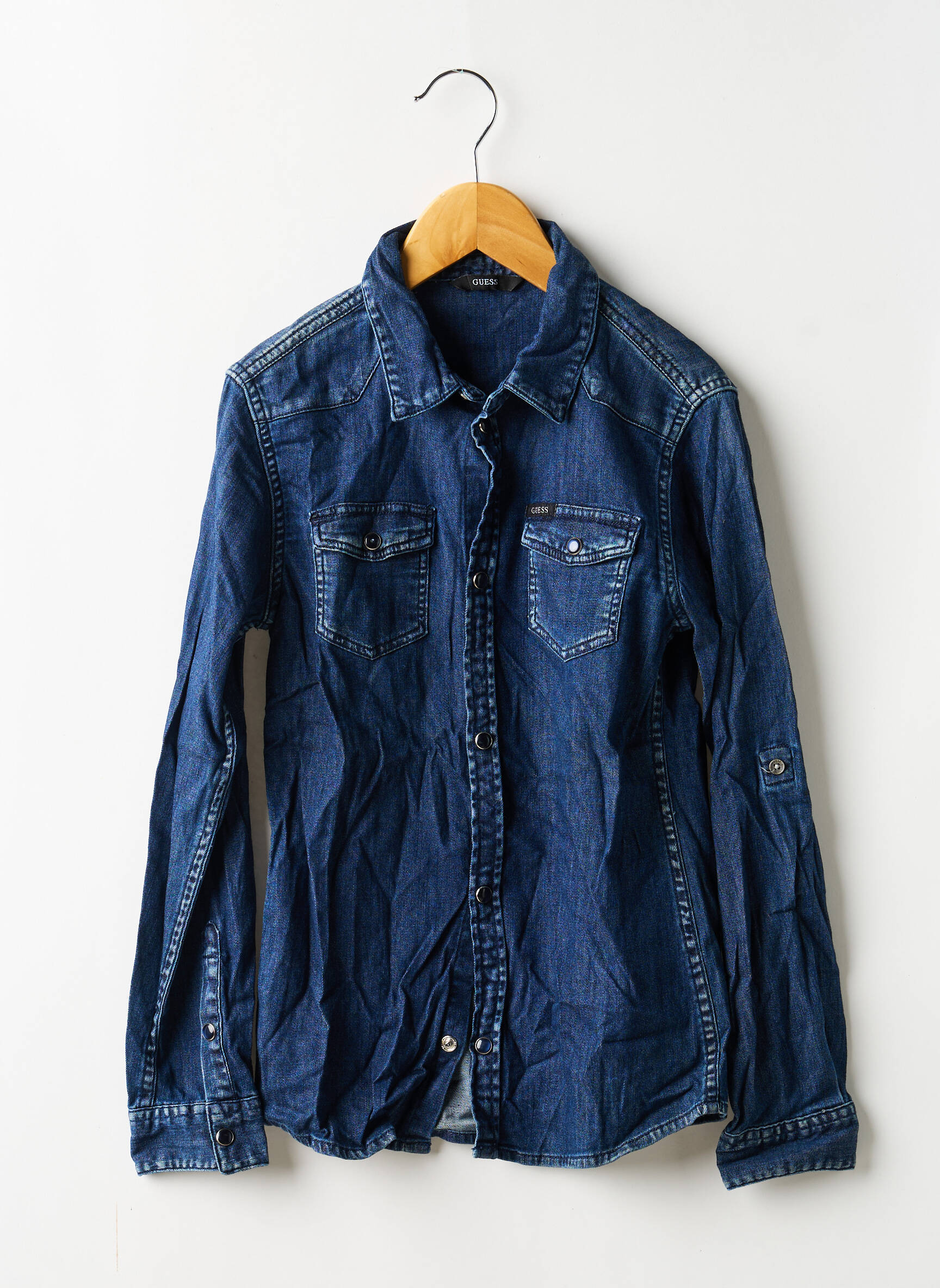 Chemise manches longues fermeture pressionnée bleu GUESS garçon
