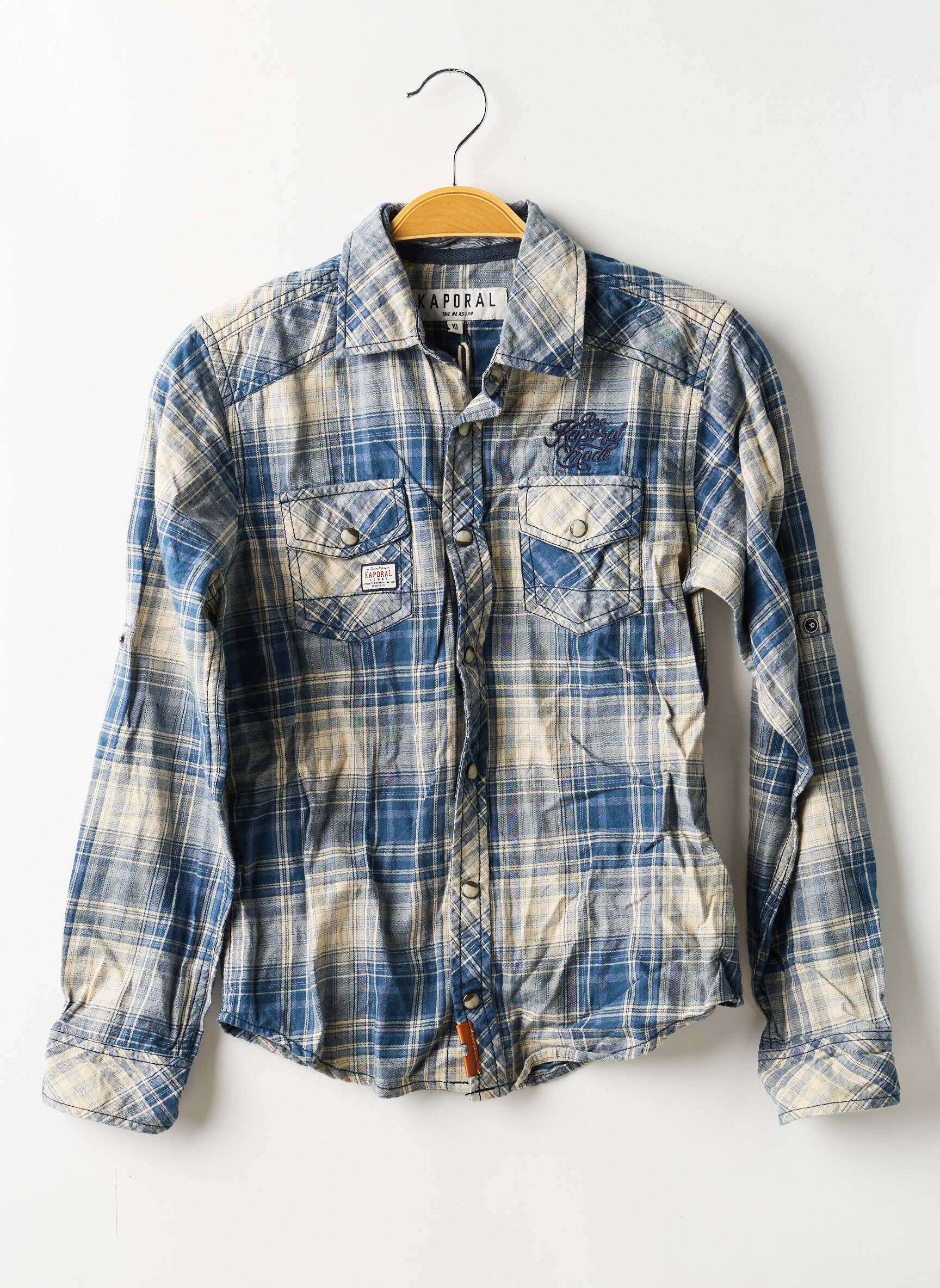 Chemise manches longues fermeture pressionnée bleu KAPORAL garçon
