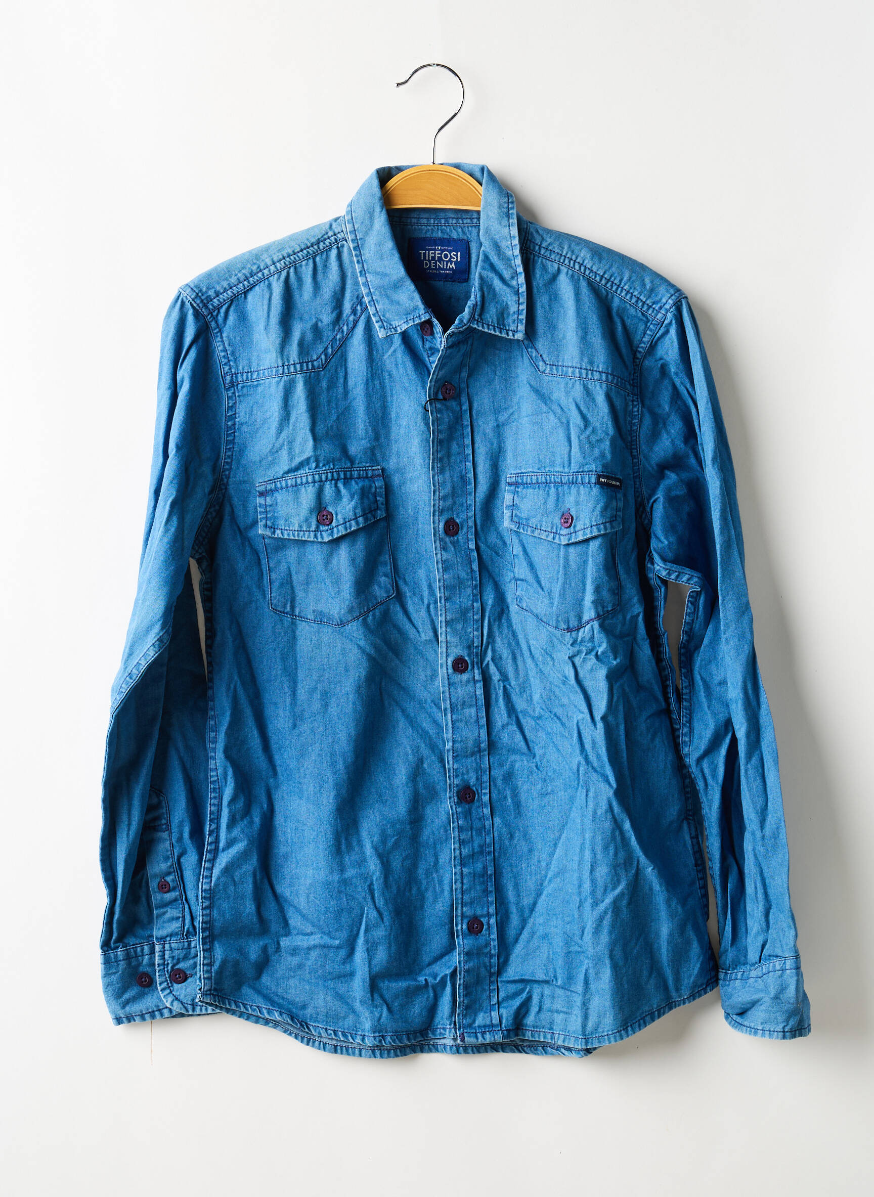 Chemise manches longues tissage popeline bleu TIFFOSI garçon