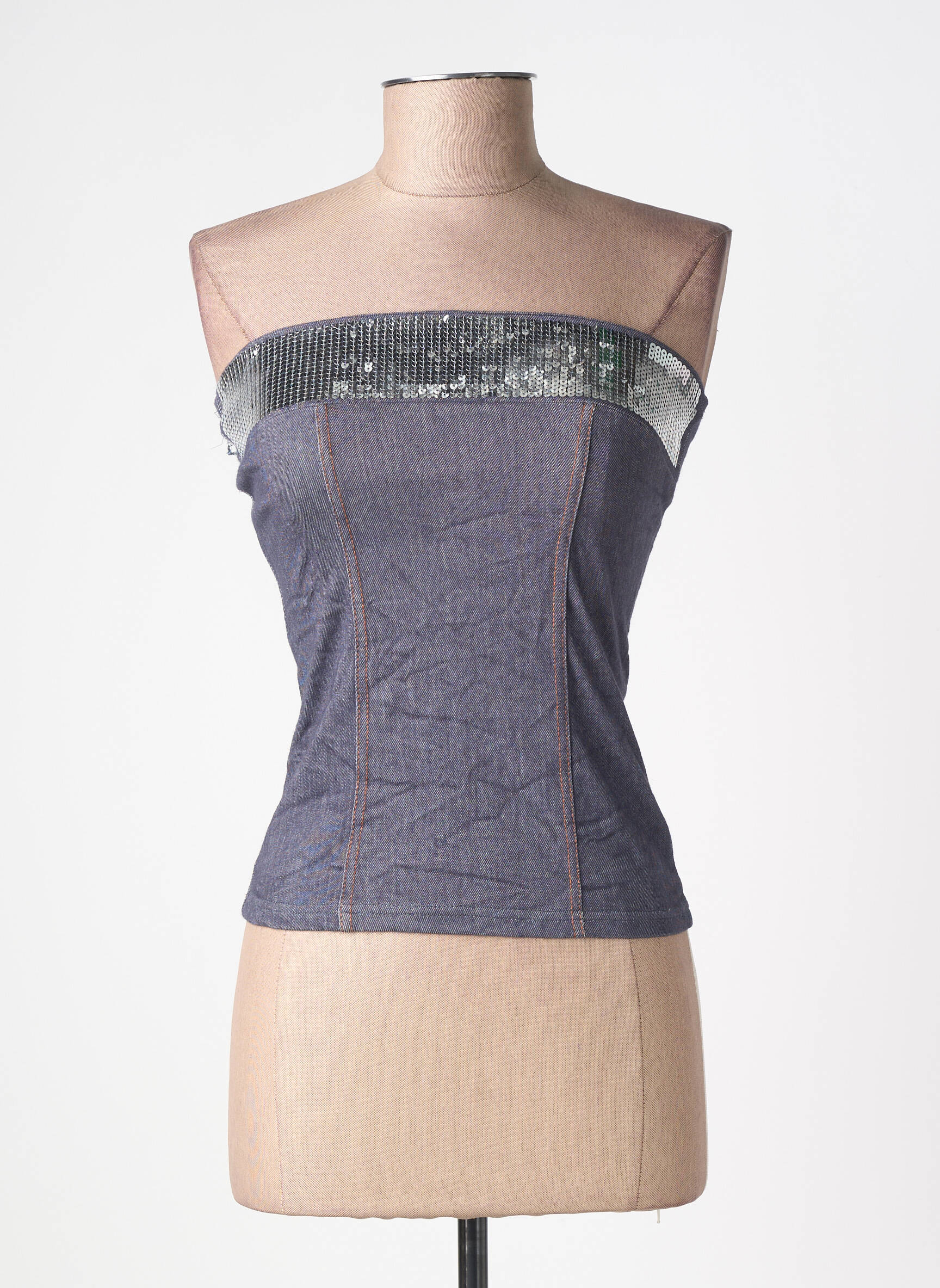 Top col carré sans manche bleu INFLUENCE femme