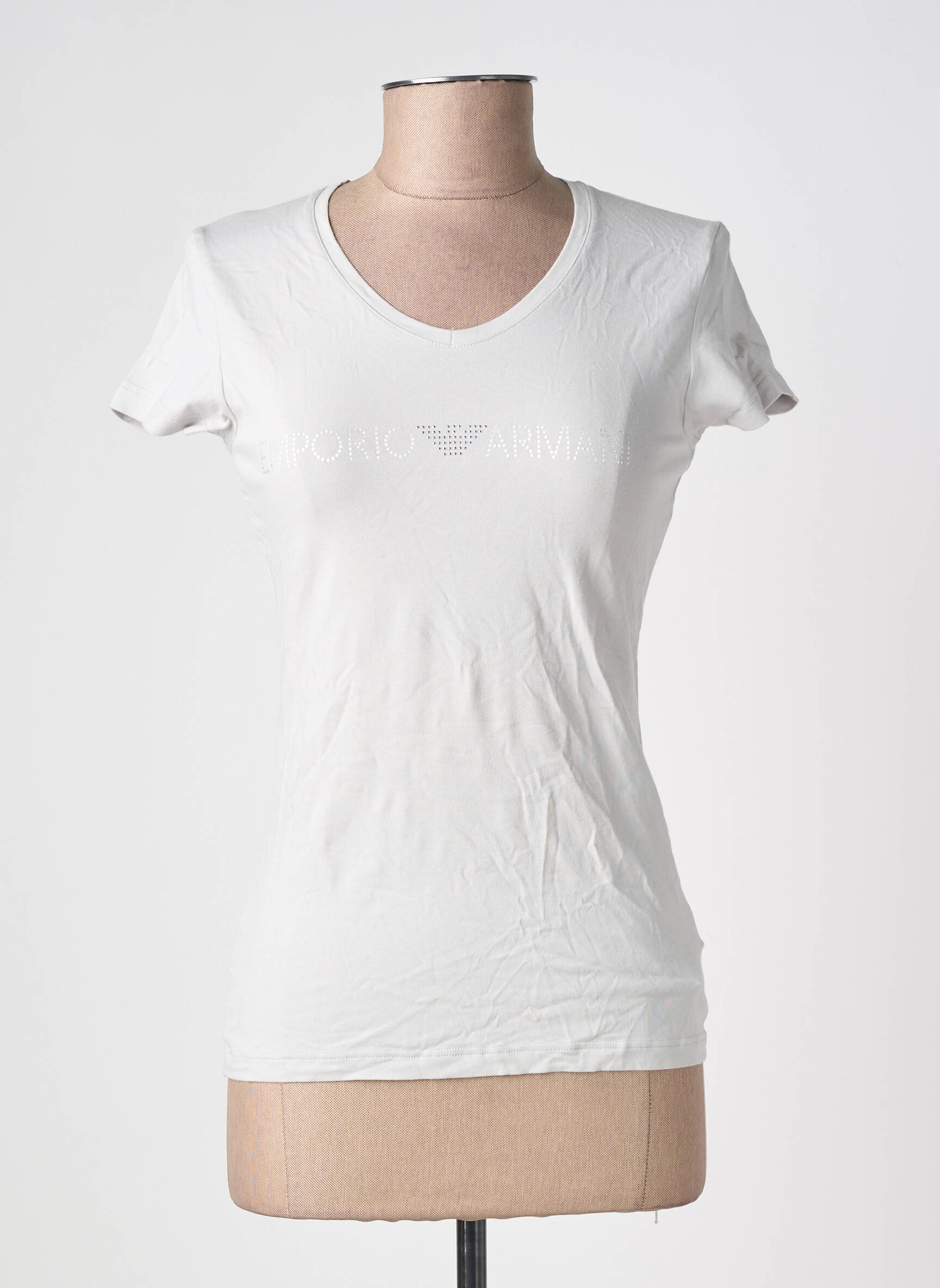 T-shirt sérigraphie avec strass manches courtes gris EMPORIO ARMANI femme