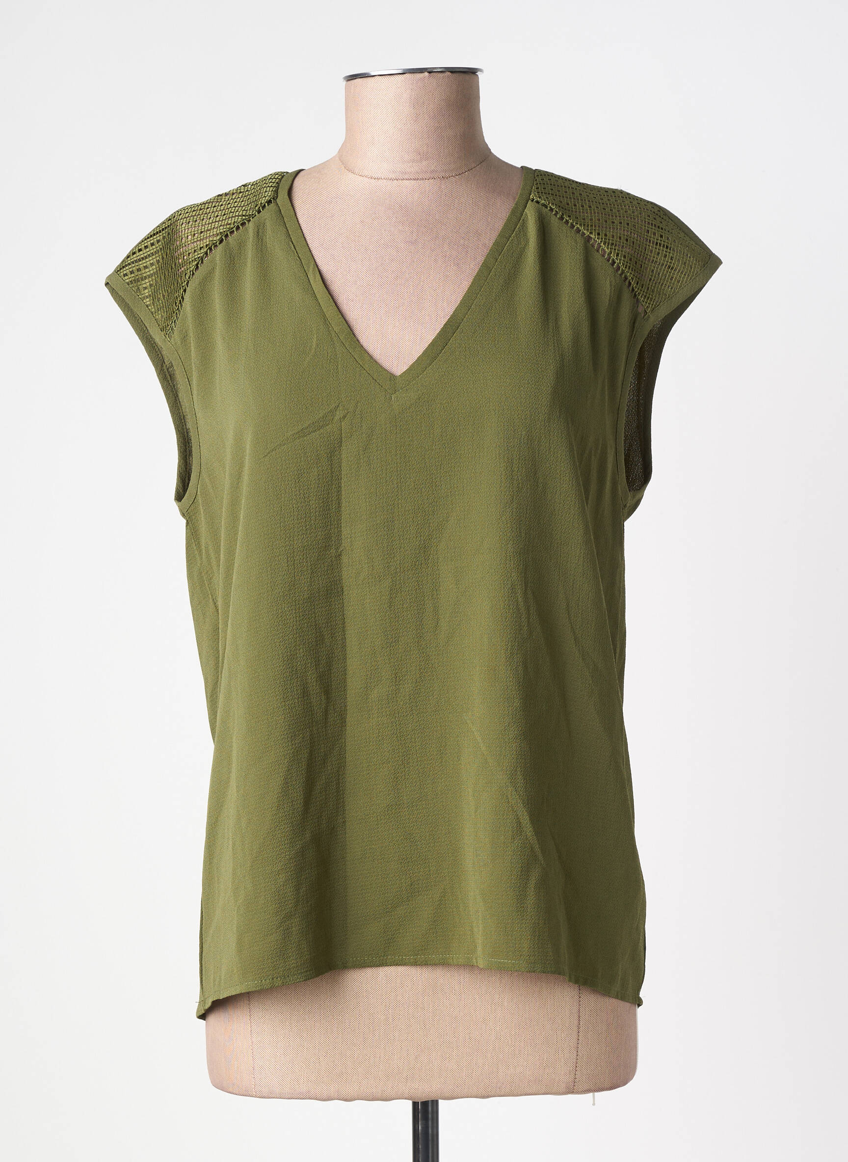 Top tissage crêpe manches courtes vert DEELUXE femme