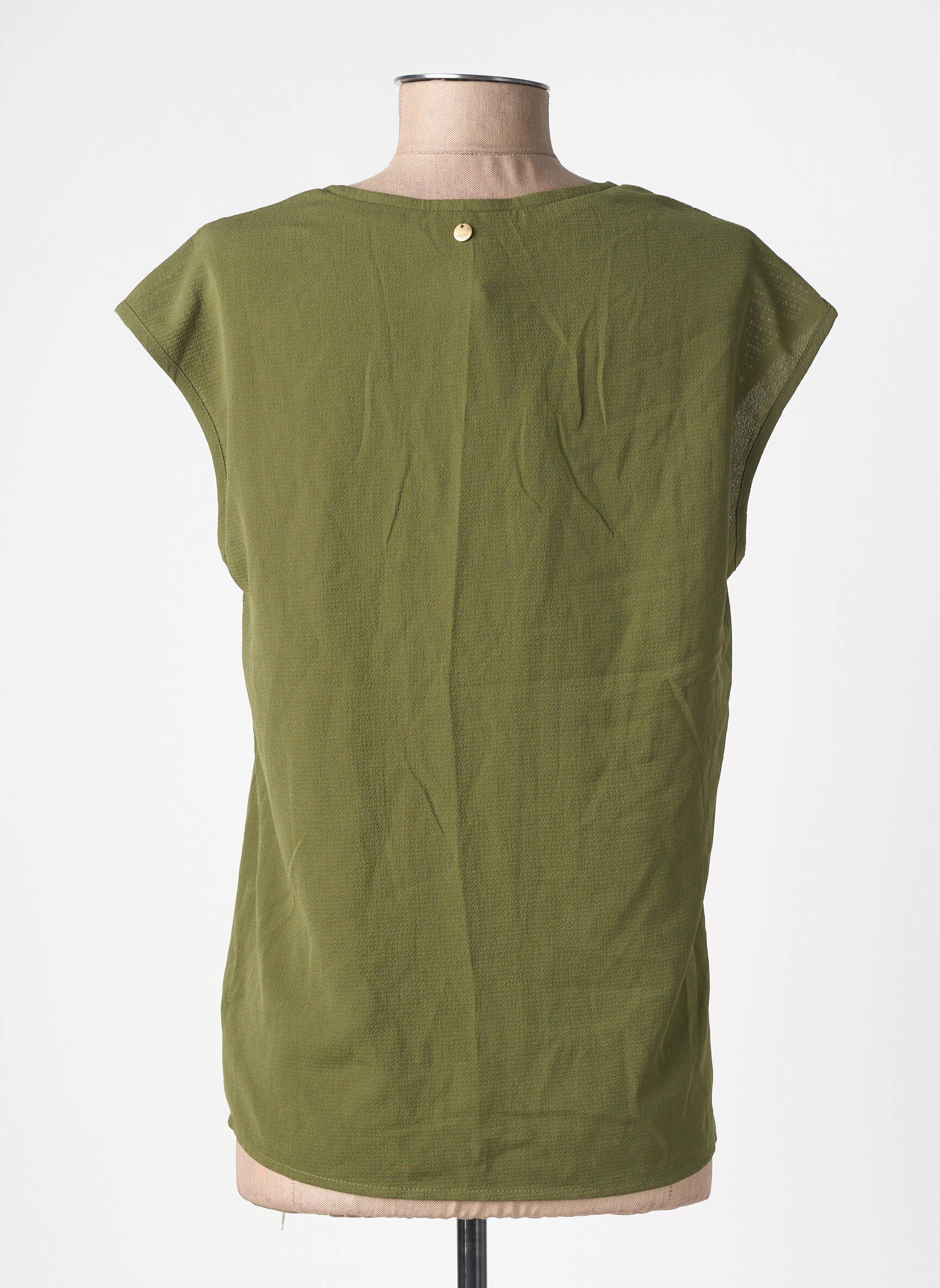 Top tissage crêpe manches courtes vert DEELUXE femme