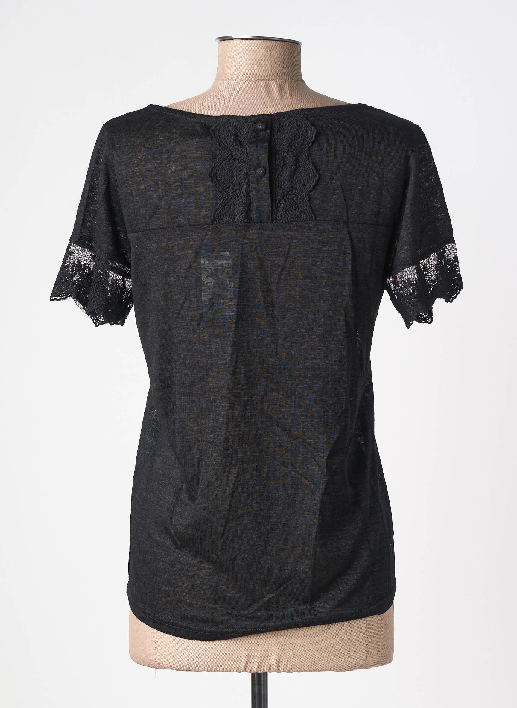 T-shirt col v manches courtes noir DEELUXE femme