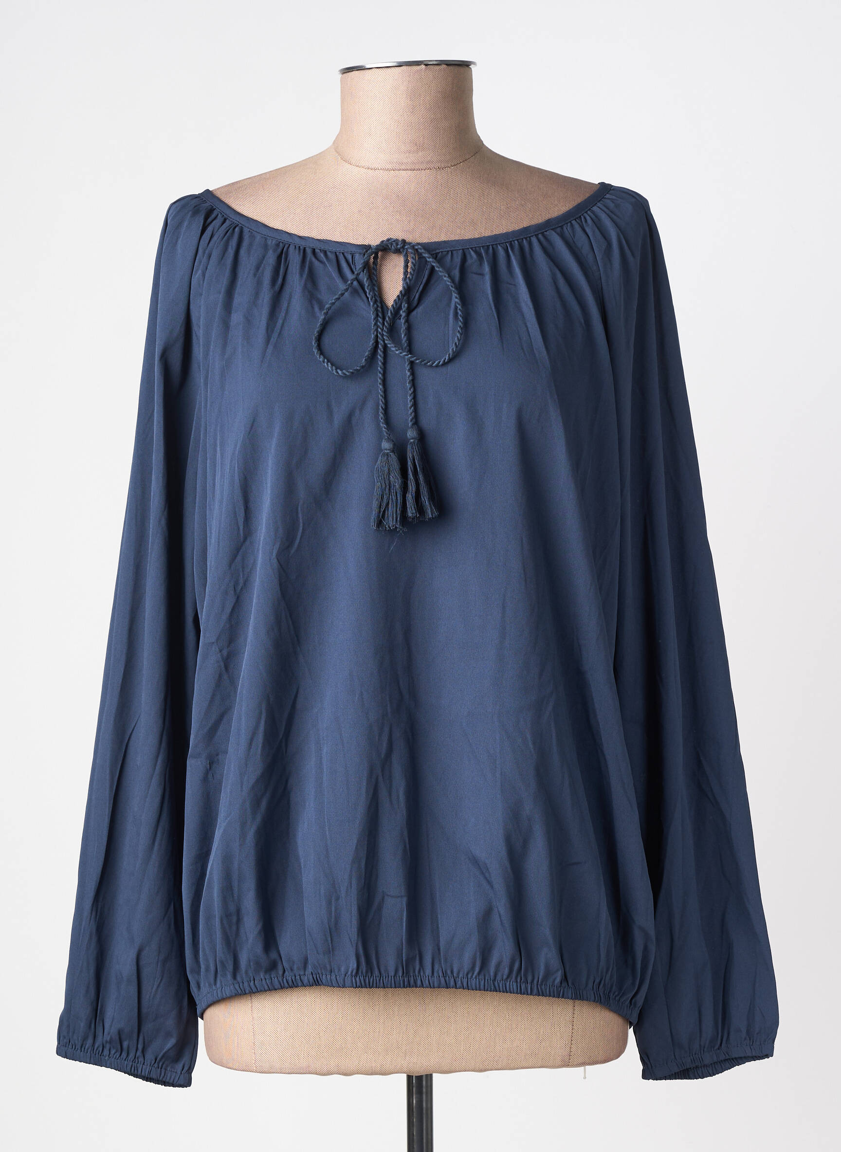 Blouse tissage popeline manches longues bleu DEELUXE femme