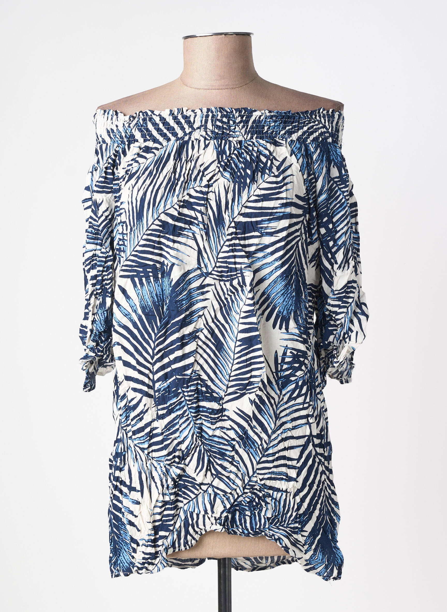Tunique manches longues tissage crêpe bleu MOLLY BRACKEN femme