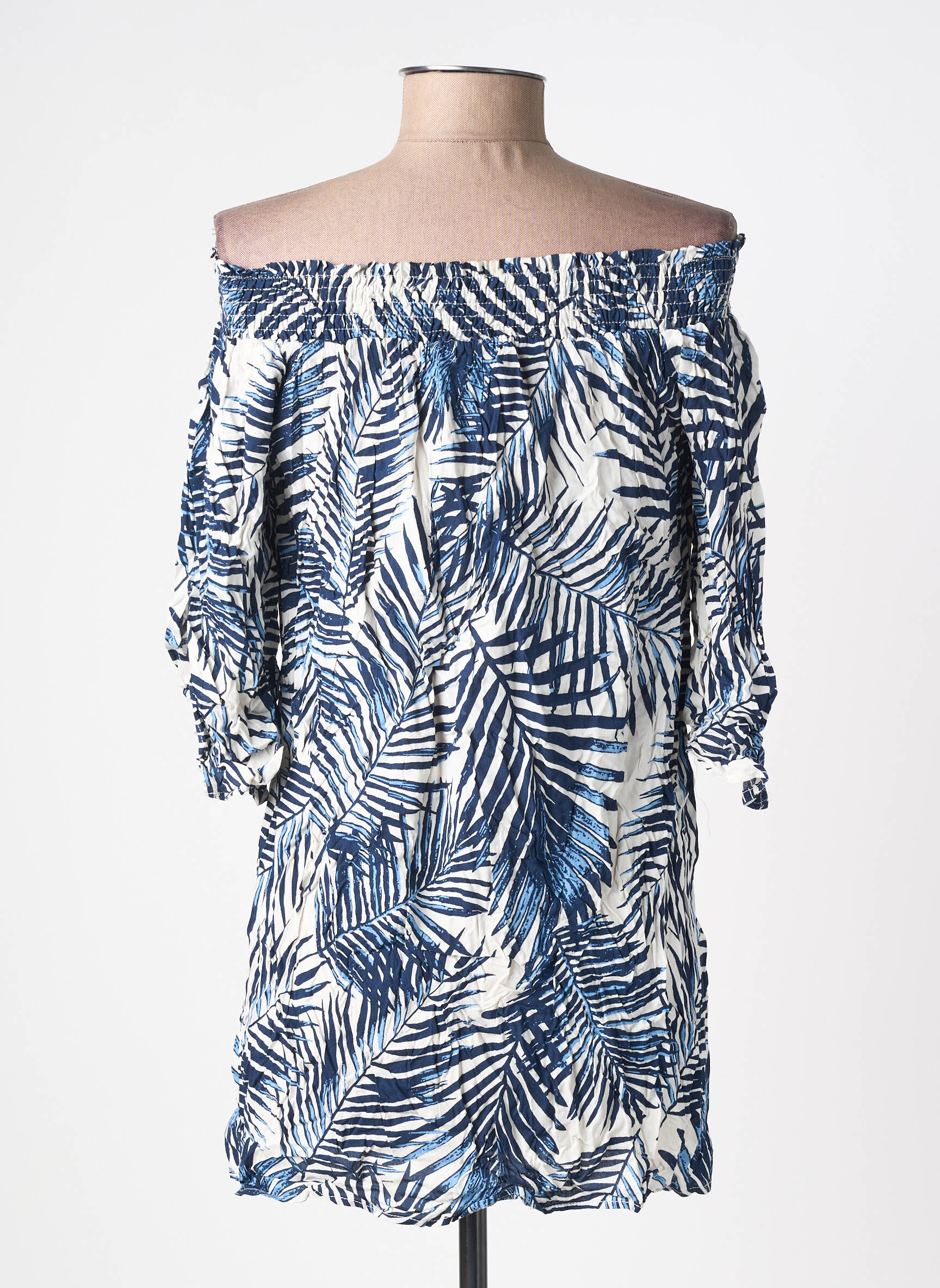 Tunique manches longues tissage crêpe bleu MOLLY BRACKEN femme