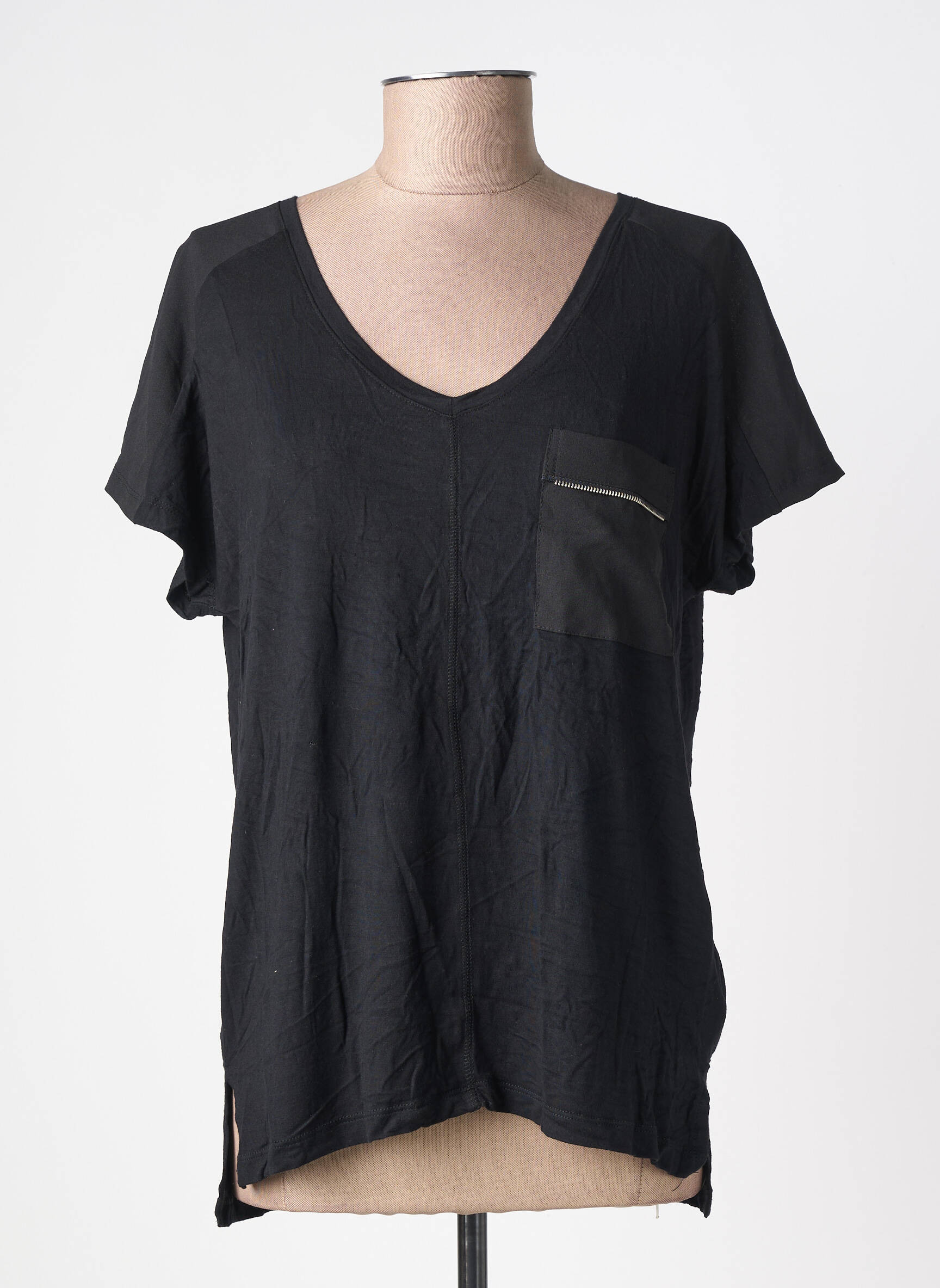 T-shirt col v manches courtes noir DEELUXE femme