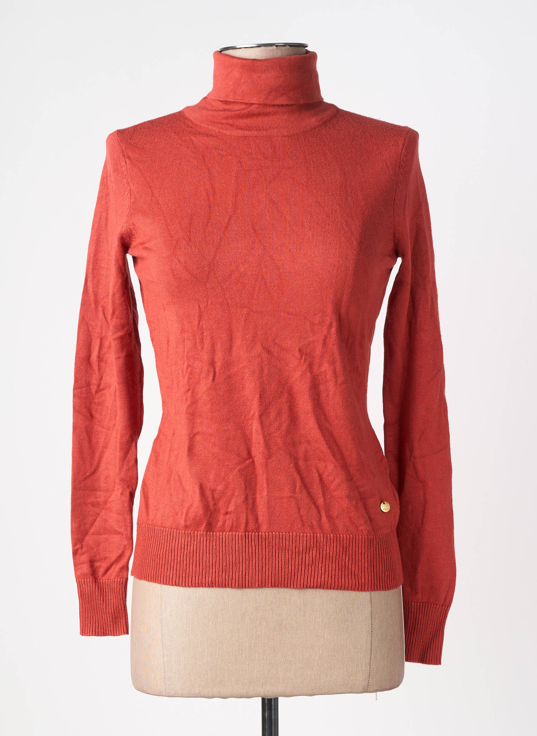 Pull col roulé stretch manches longues orange DEELUXE femme