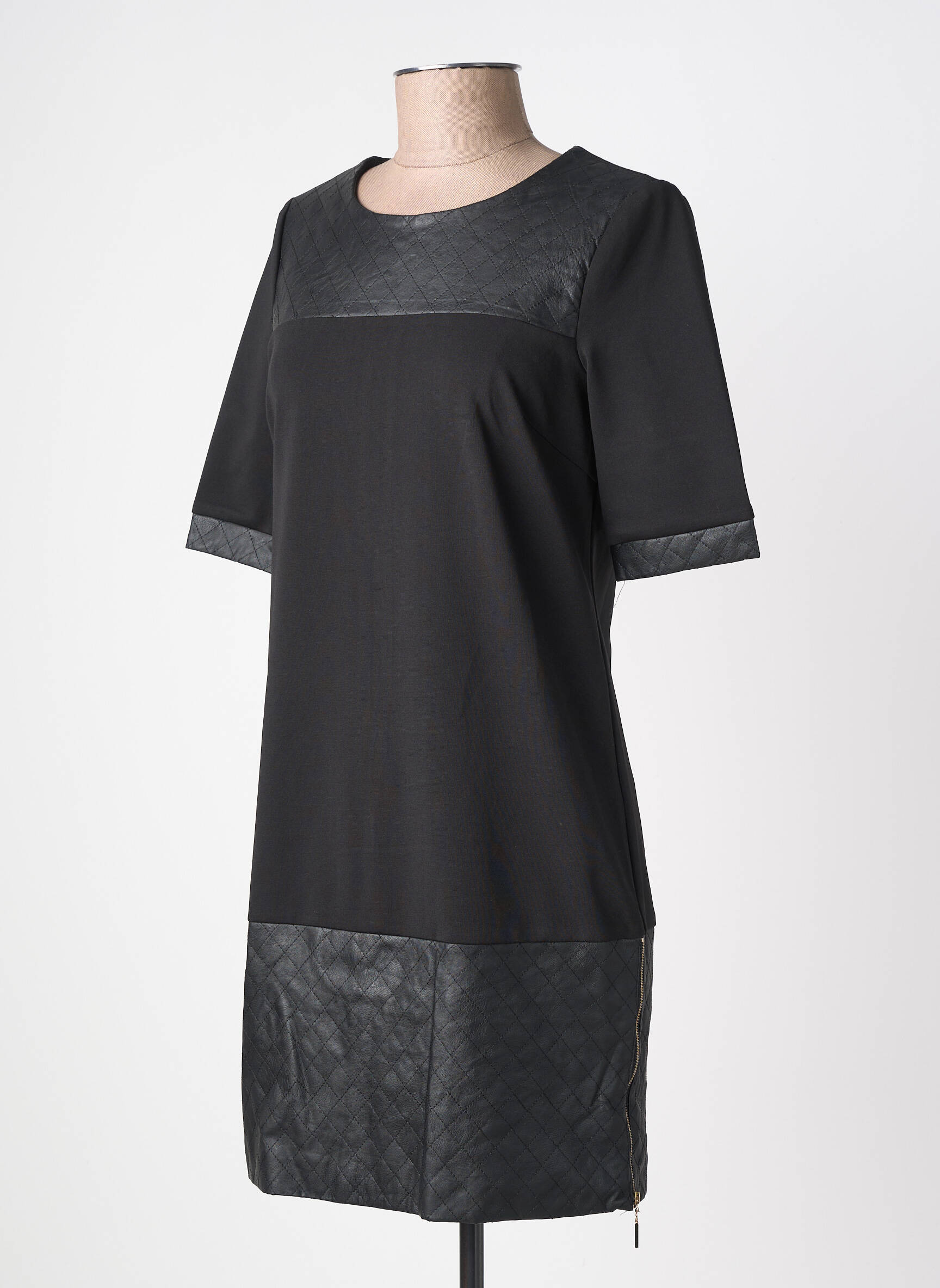 Robe courte fermeture zippée au dos manches courtes noir YOU YOU femme
