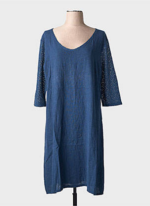 Robe mi-longue manches 3/4 manches 3/4 bleu MALOKA femme