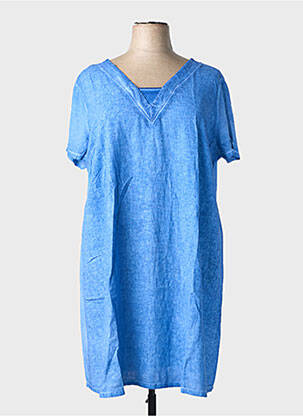 Robe mi-longue manches courtes manches courtes bleu MALOKA femme