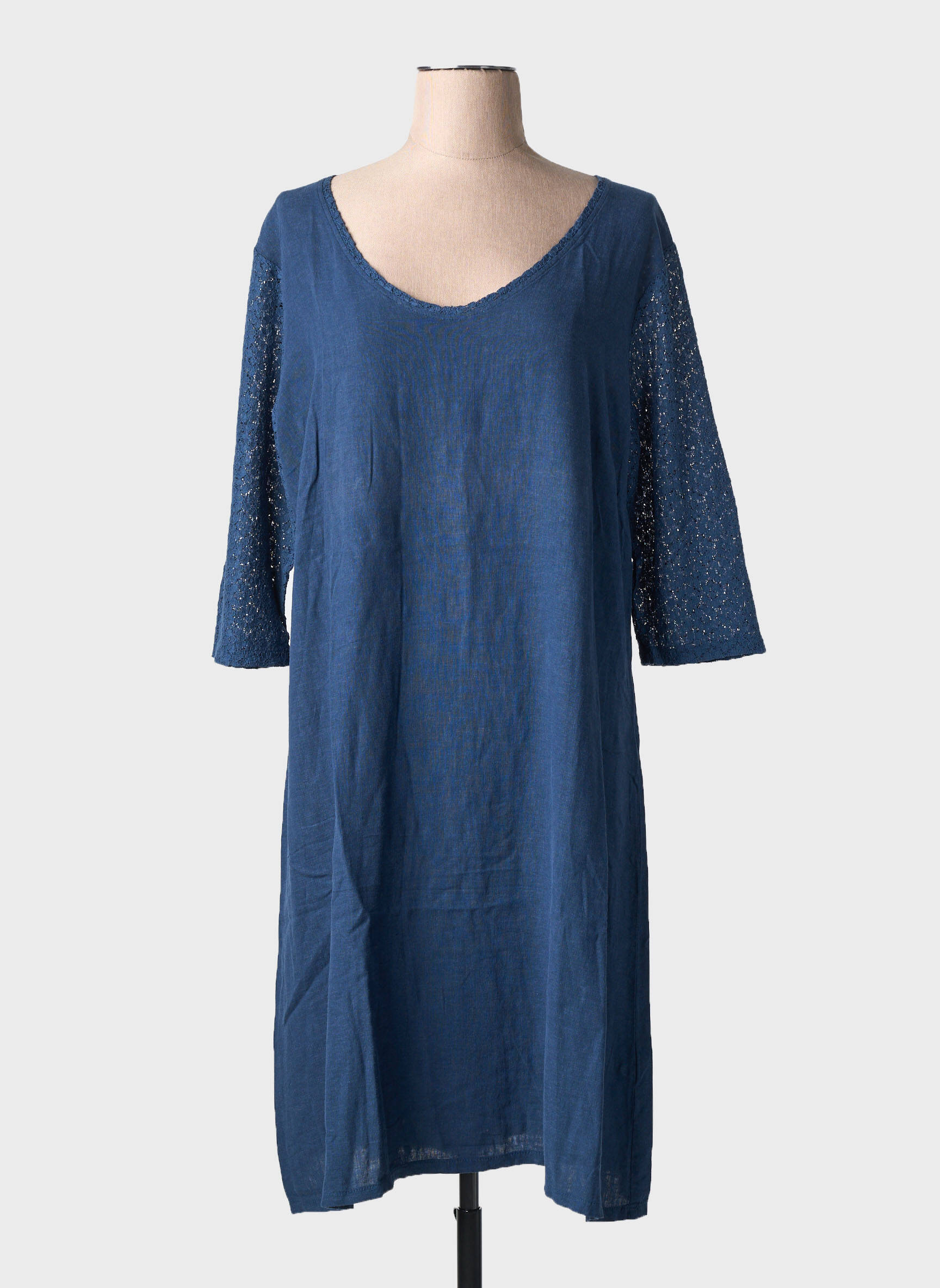 Robe mi-longue manches 3/4 manches 3/4 bleu MALOKA femme