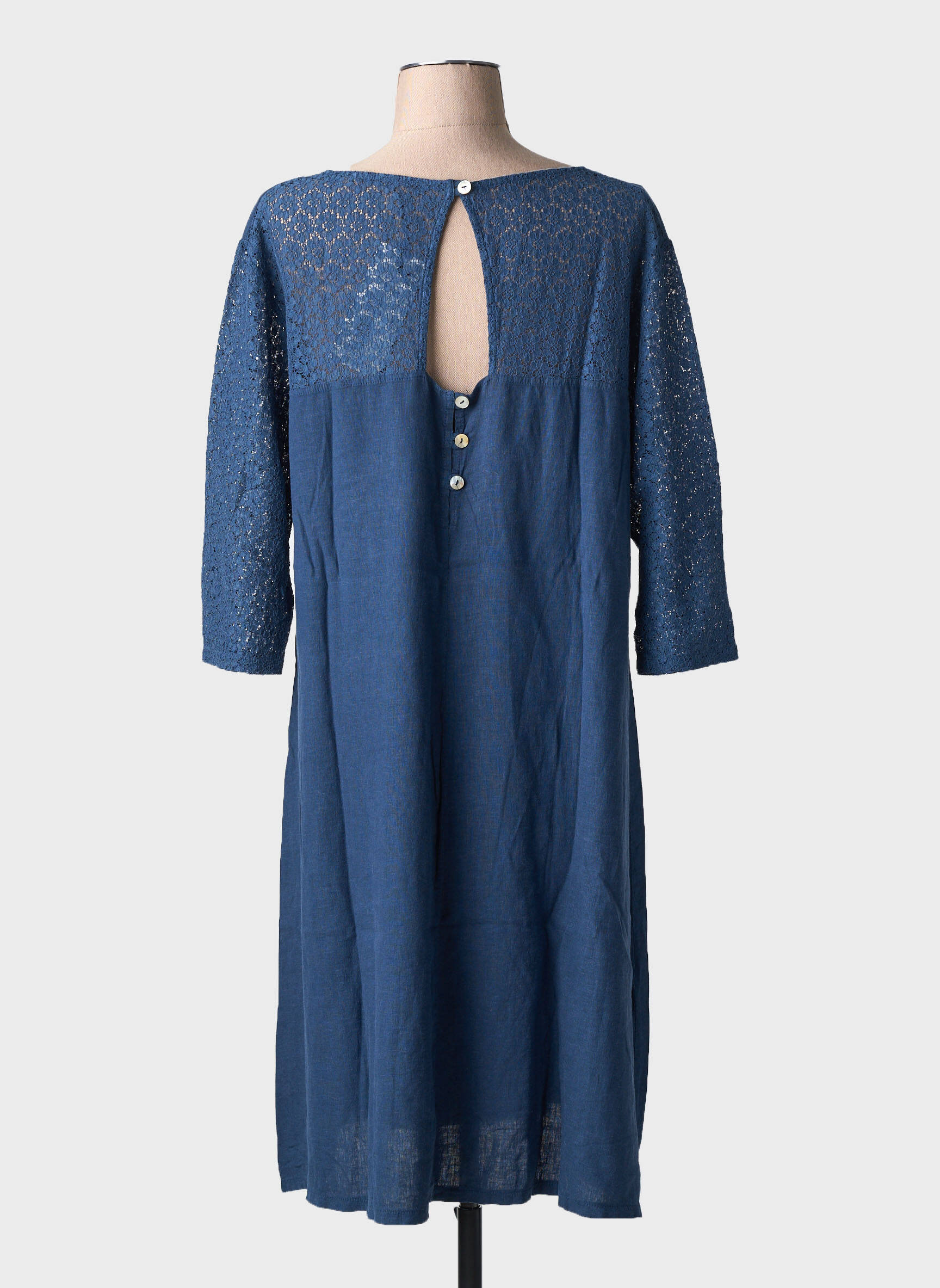 Robe mi-longue manches 3/4 manches 3/4 bleu MALOKA femme