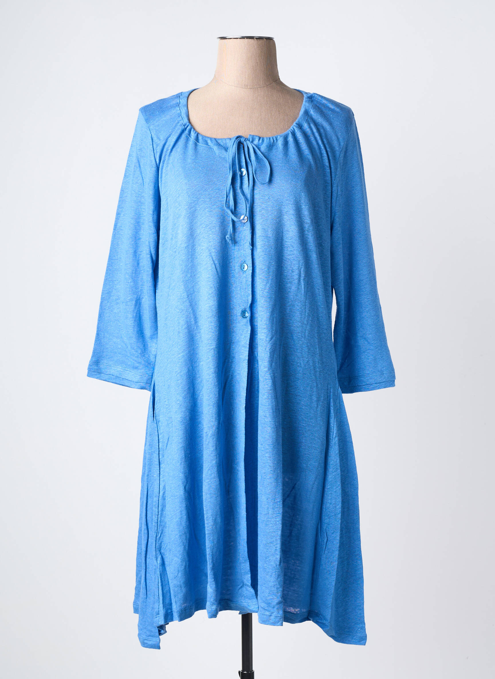 Robe pull coupe droite manches 3/4 bleu MALOKA femme