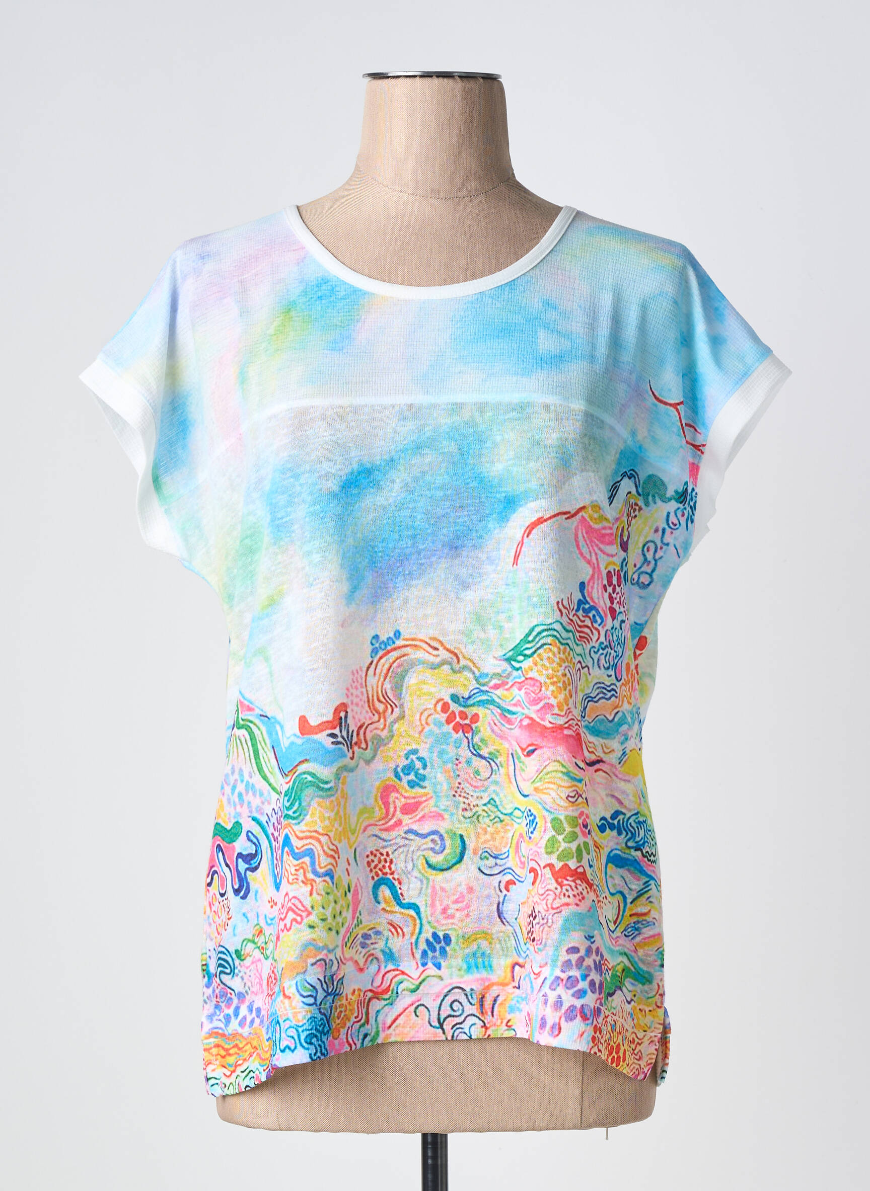 T-shirt imprimé fantaisie manches courtes bleu TELMAIL femme