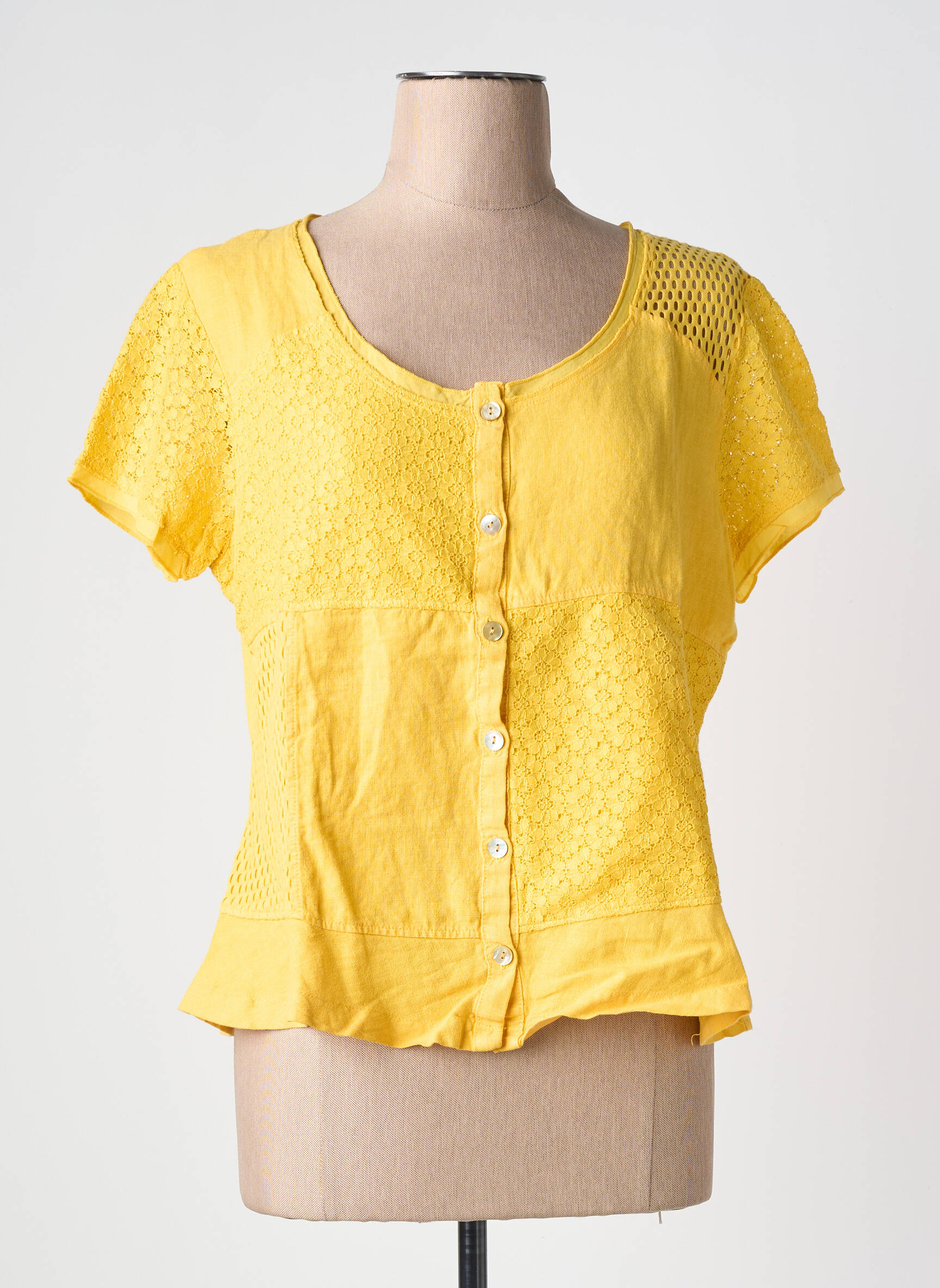 Top manches courtes manches courtes jaune MALOKA femme