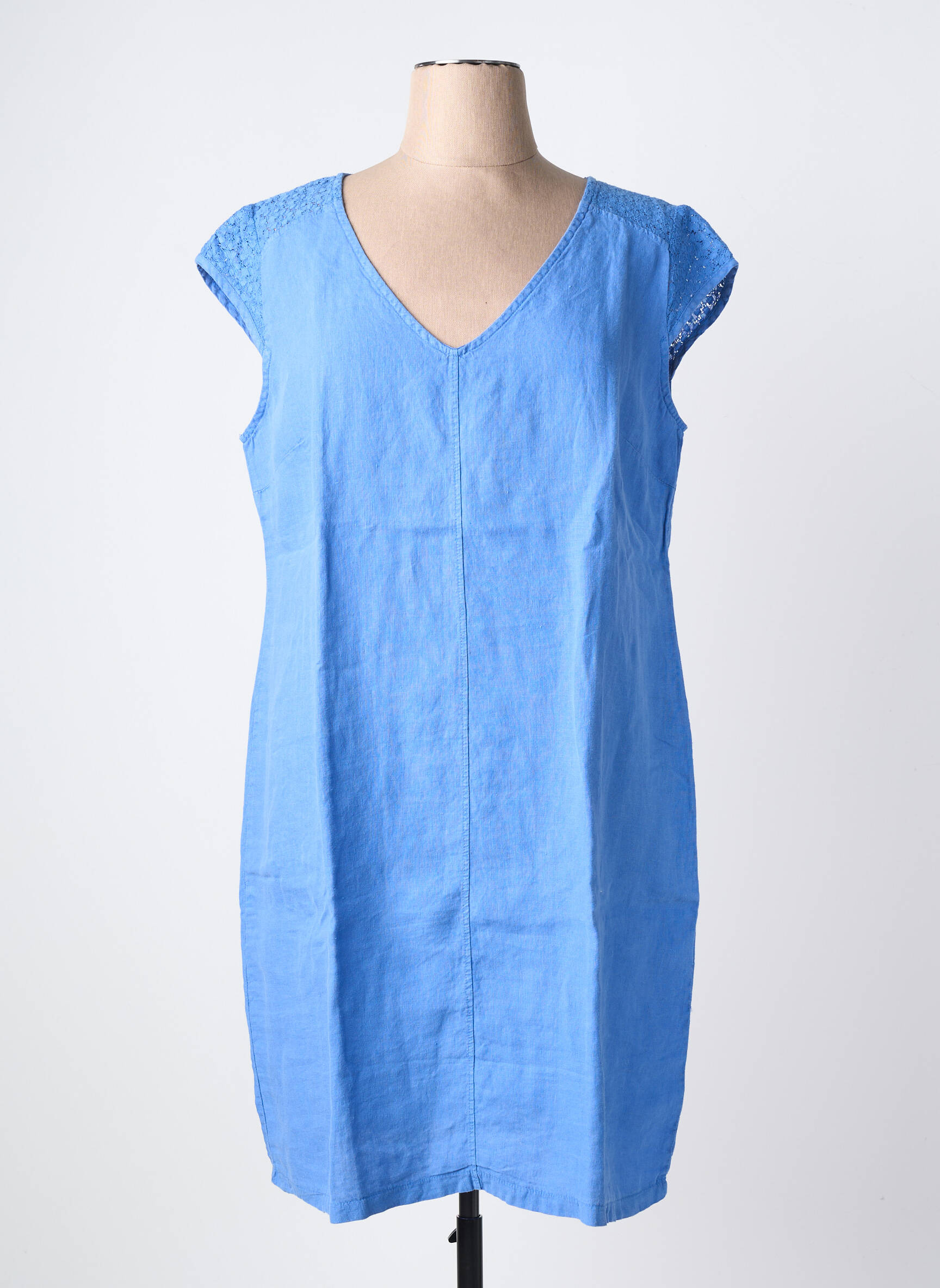 Robe mi-longue manches courtes manches courtes bleu MALOKA femme