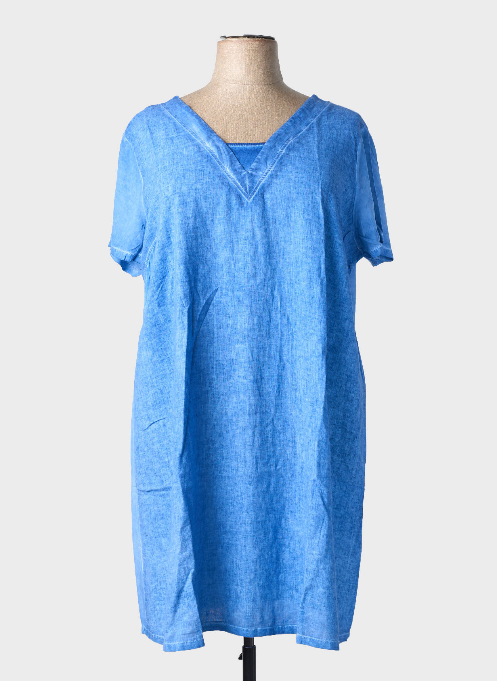 Robe mi-longue manches courtes manches courtes bleu MALOKA femme