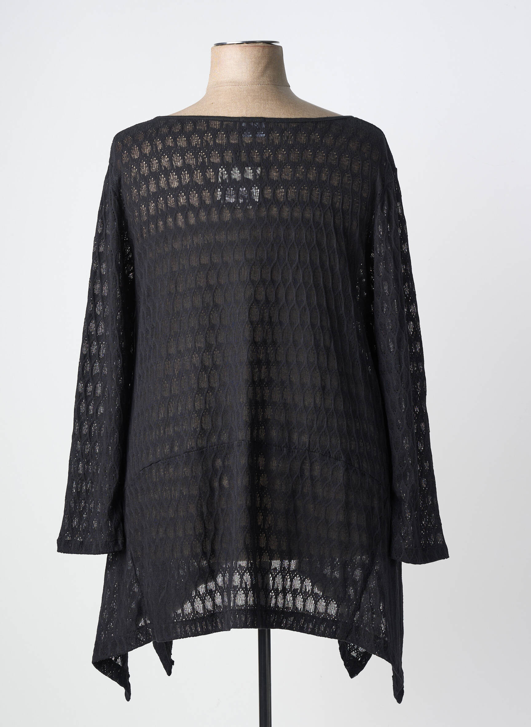 Top col rond manches 3/4 noir G!OZE femme