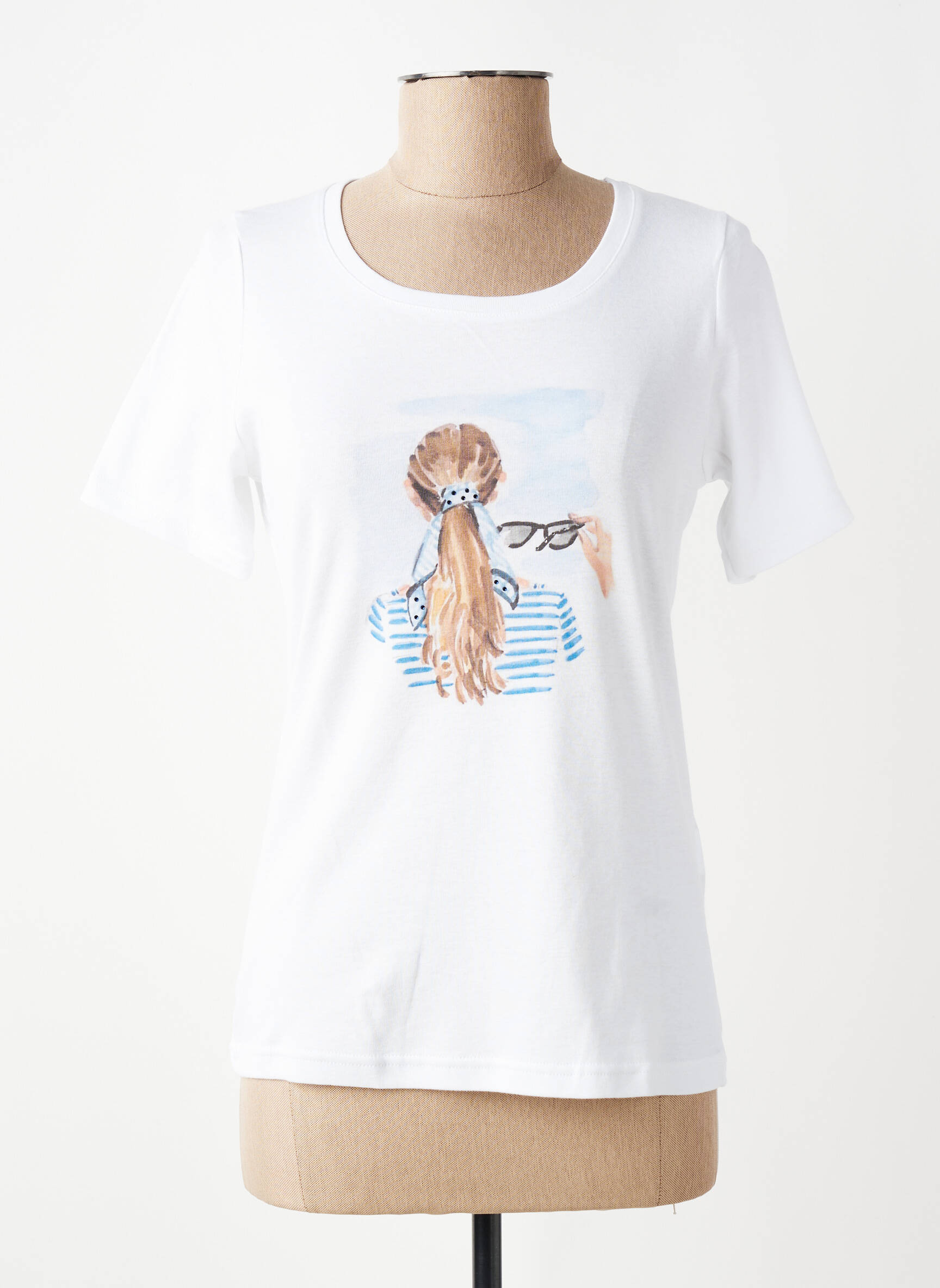 T-shirt sérigraphie avec strass manches courtes blanc TELMAIL femme