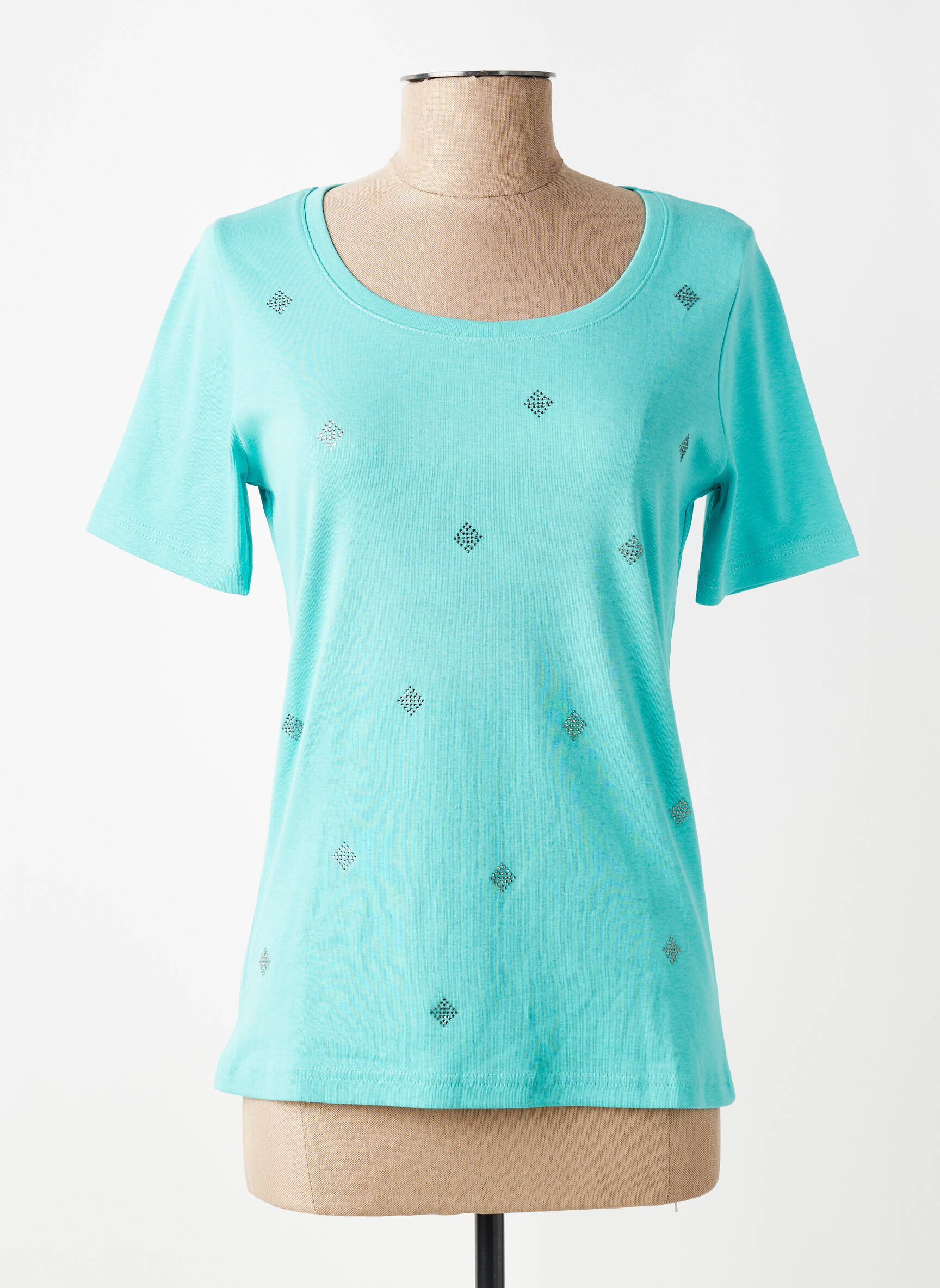 T-shirt sérigraphie avec strass manches courtes bleu TELMAIL femme