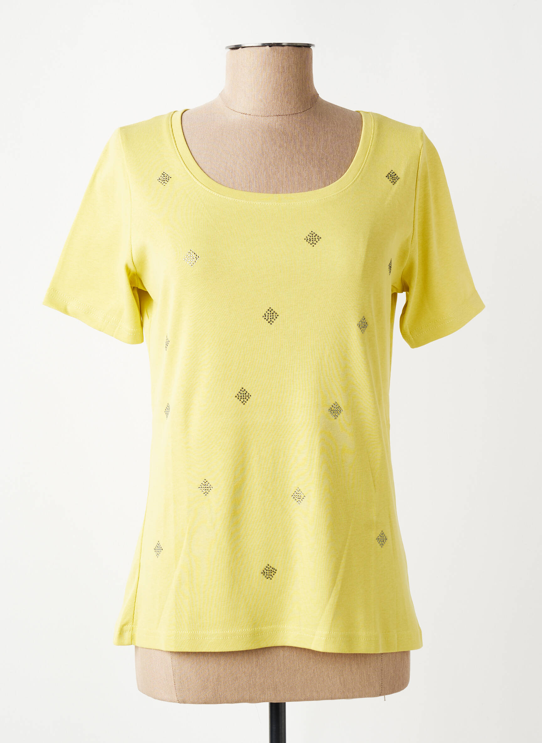 T-shirt sérigraphie avec strass manches courtes jaune TELMAIL femme