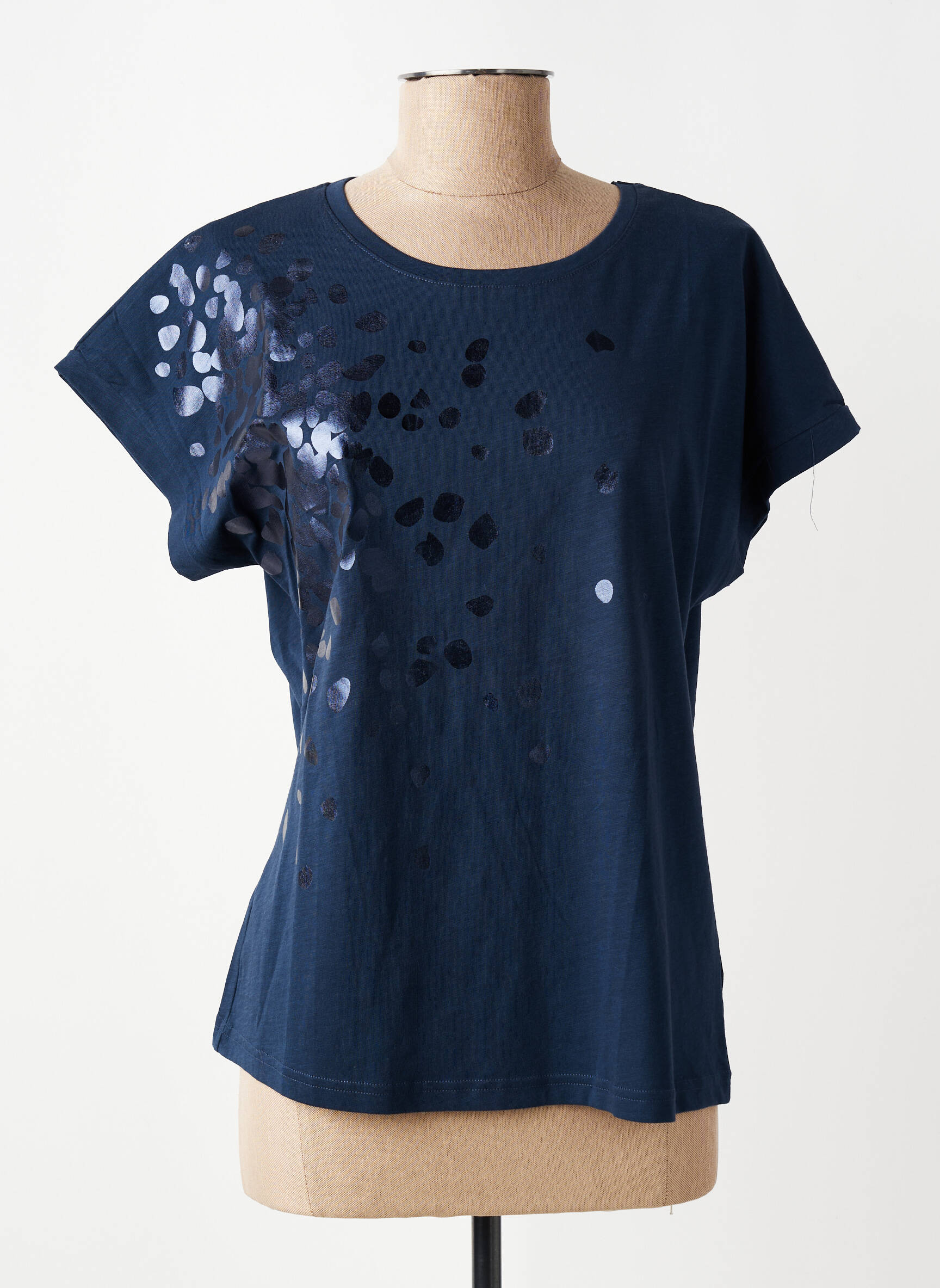 T-shirt sérigraphie floquée manches courtes bleu TELMAIL femme