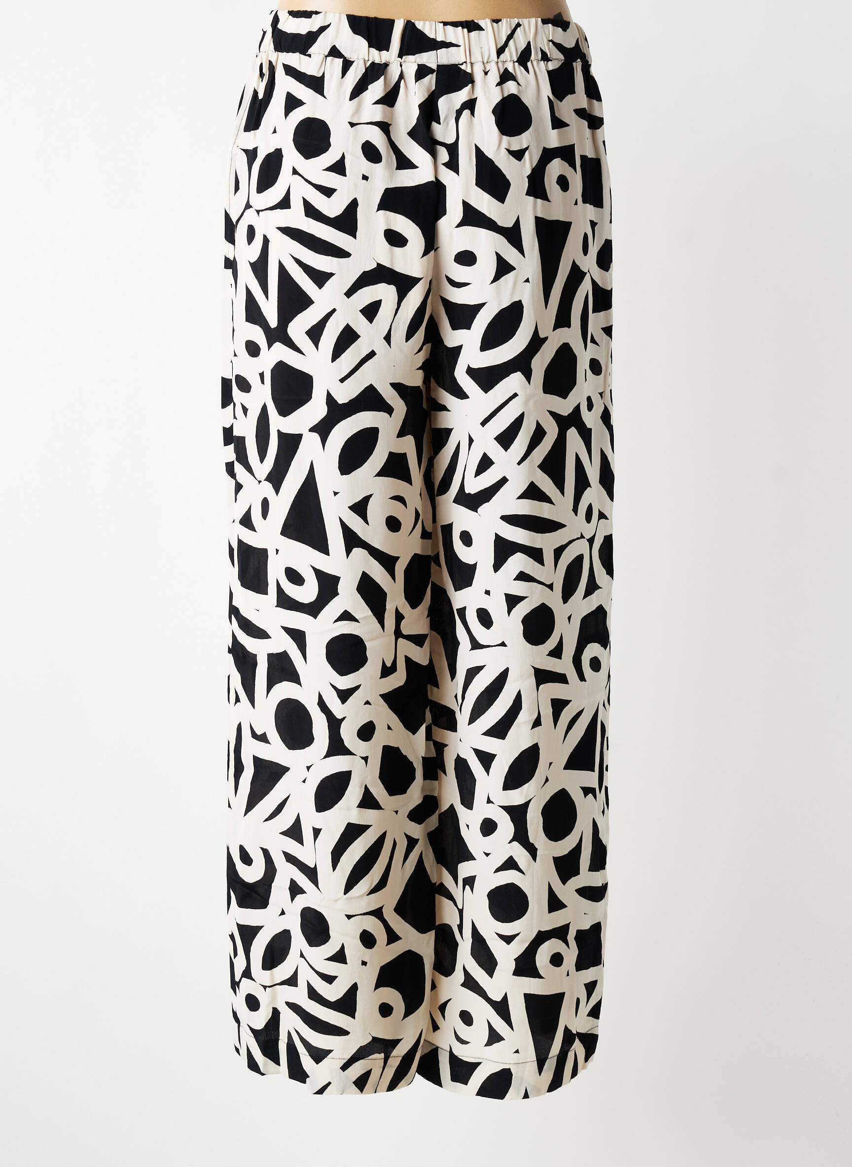 Pantalon large tissage crêpe taille normale beige MASAI femme