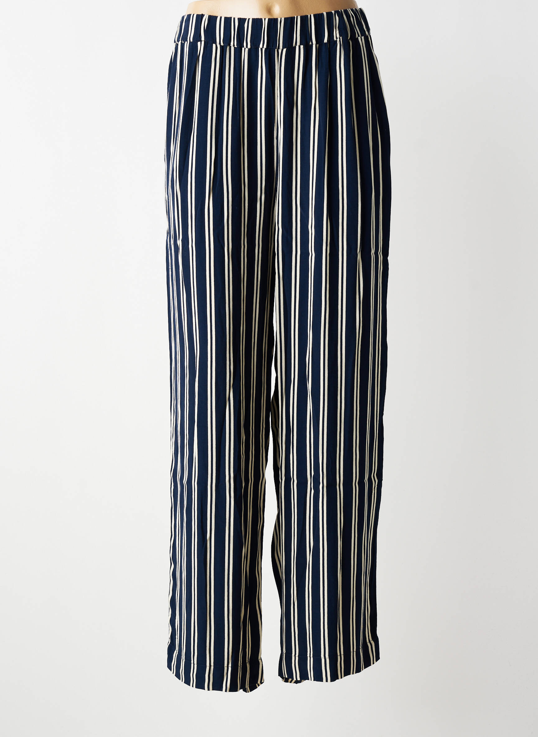 Pantalon droit tissage crêpe taille haute bleu MASAI femme